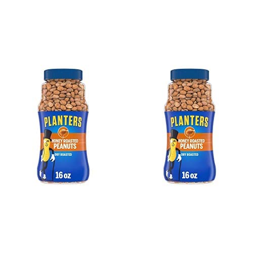 PLANTERS Honey Roasted Peanuts, 16 oz. Resealable Jar | Flavored Peanuts with a Sweet Honey Coating & Sea Salt | Wholesome Snacking | Kosher (Pack of 2)