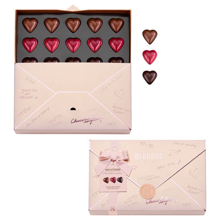 Neuhaus Belgian Chocolate 2023 Limited Edition Love Letter Box 15 Hearts in Milk, Dark & White Chocolate 3 Limited Edition Flavors Romantic Chocolate Gift