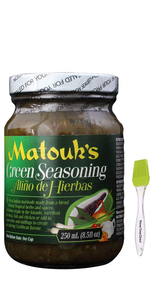 Matouk's Green Seasoning 8.5 oz Jar Bundle with PrimeTime Direct Silicone Basting Brush in a PTD Sealed Bag