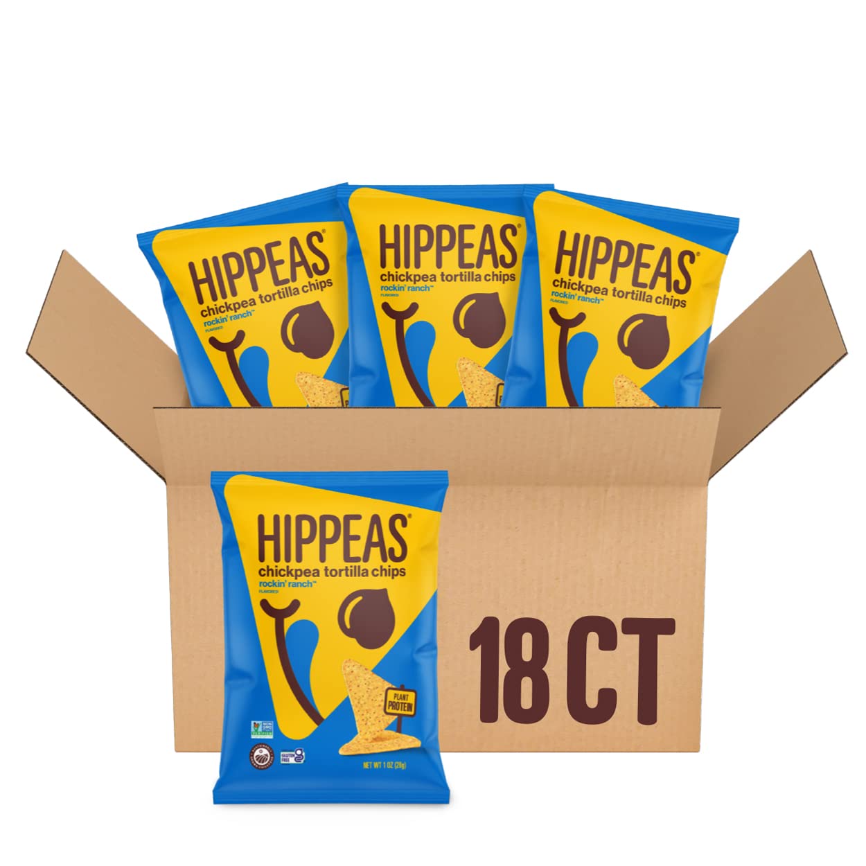 Hippeas Chickpea Tortilla Chips, Rockinâ€™ Ranch, 1 Ounce (Pack of 18), 3g Protein, 3g Fiber, Vegan, Gluten-Free, Crunchy, Plant Protein Snacks