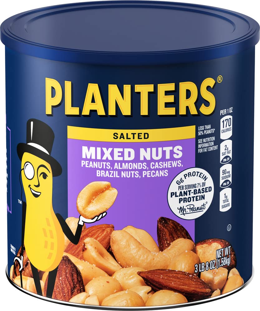 Planters Mixed Nuts Less Than 50% Peanuts with Peanuts (Almonds, Cashews, Brazil Nuts, Pecans & Sea Salt, 3.0 lb Canister)