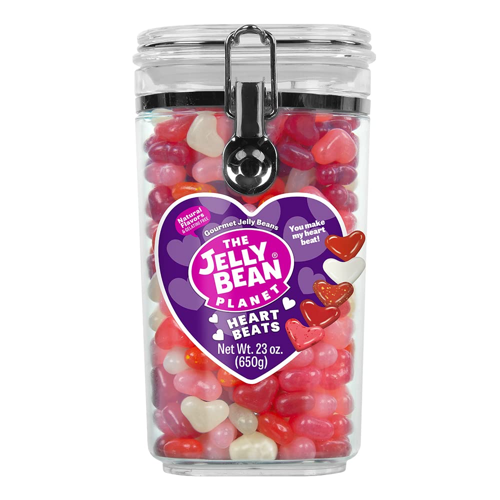 The Jelly Bean Planet Heart Beats - 5 Flavors Gourmet Jelly Beans - Candy Bulk - Gluten Free - 100% Vegetarian - Love Sweets - Holidays Gift - Ideal for Mother's Day - Pink