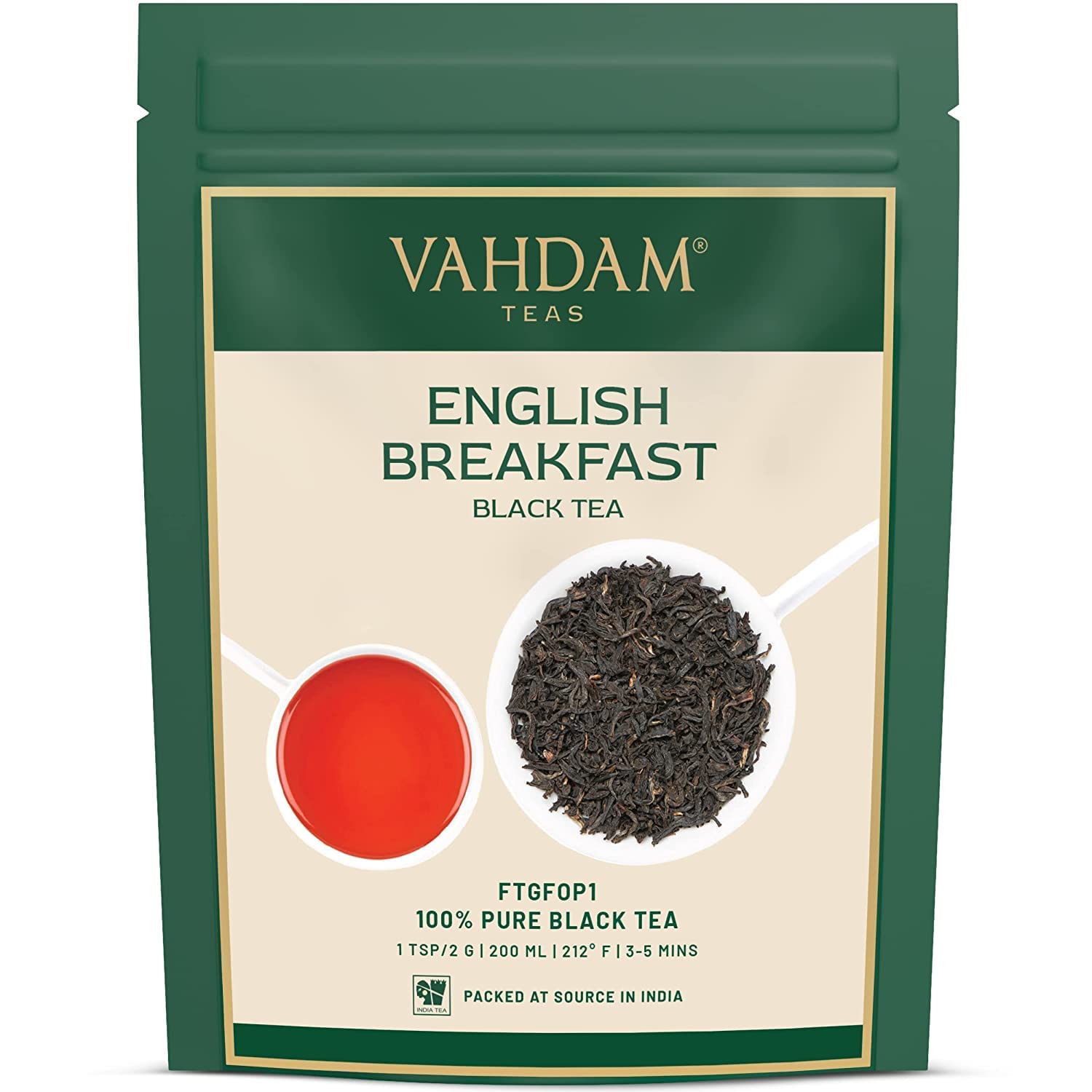 VAHDAM, Original English Breakfast Black Tea Leaves (340g/12oz) +170 Cups - Strong, Robust & Aromatic Loose Leaf Tea - Brew Hot, Iced or Kombucha - FTGFOP1 Long Leaf Grade