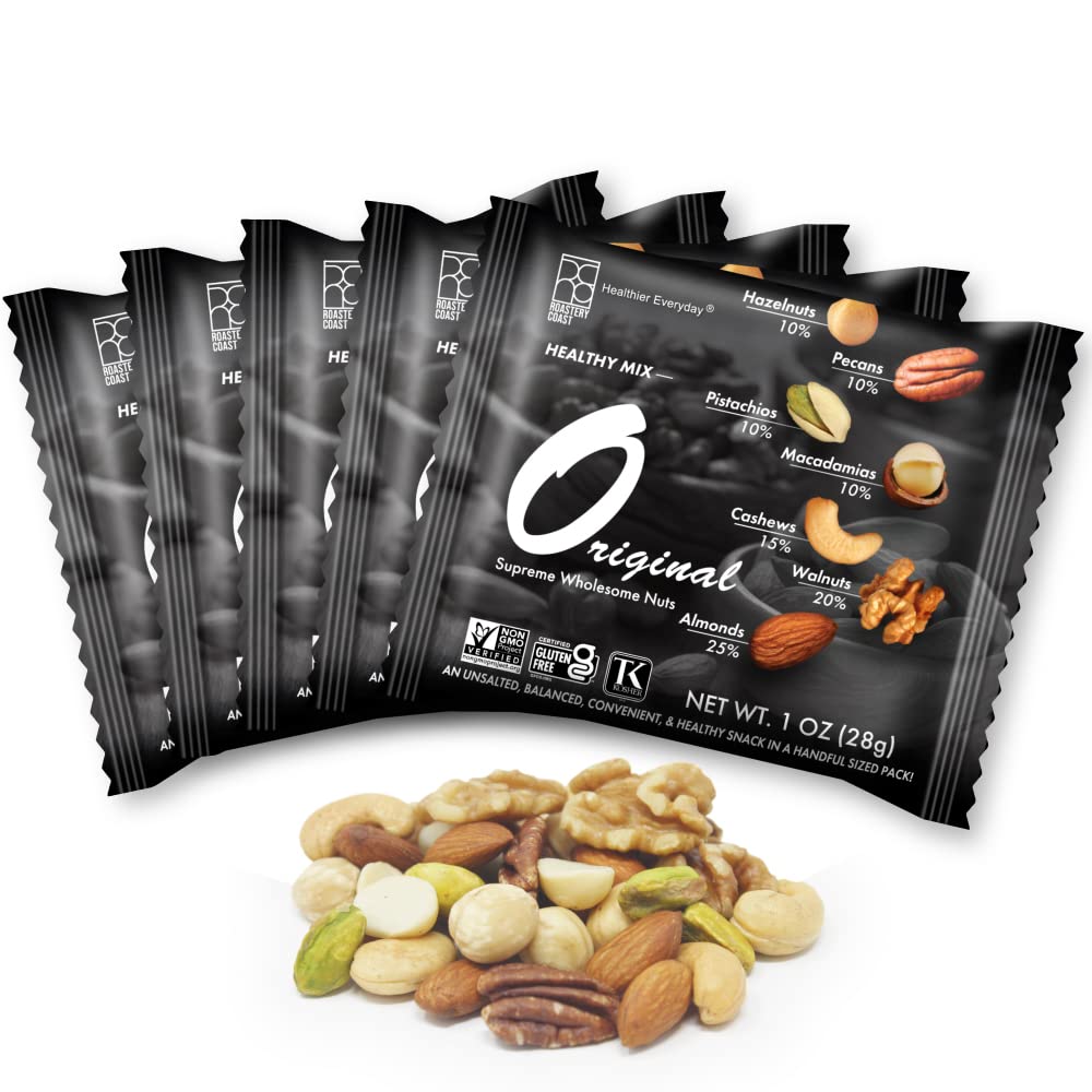 Roastery Coast - Daily Nuts Original Mixed Nuts | Mixed Nuts Snack Packs | Individually wrapped snacks | Unsalted Mixed Nuts | Nut Snacks | 22 Packs (1 OZ each) | No peanuts | Deluxe assorted snack