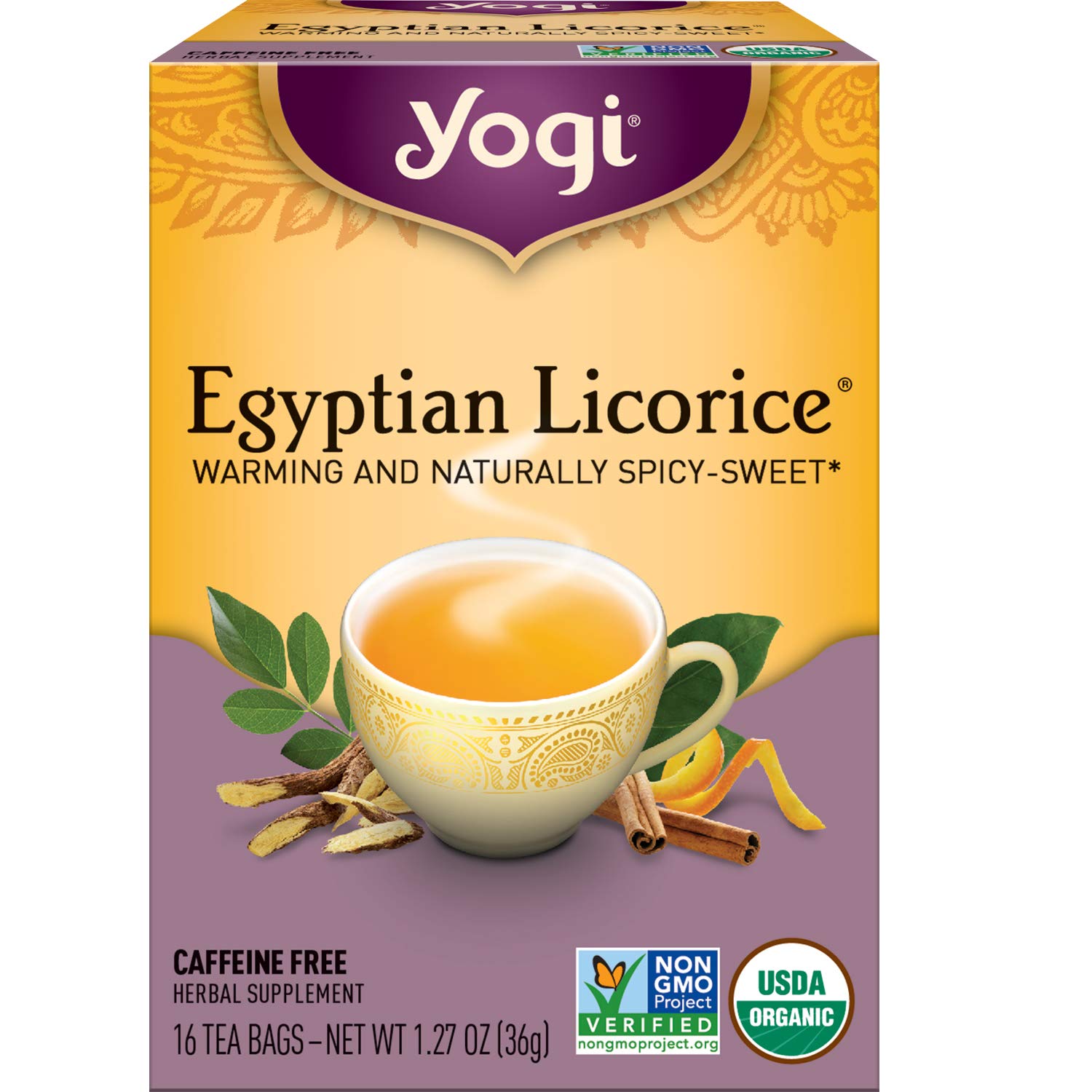 Yogi Tea - Egyptian Licorice Tea (6 Pack) - Warming and Naturally Spicy Sweet - Soothing and Caffeine Free - 96 Organic Herbal Tea Bags