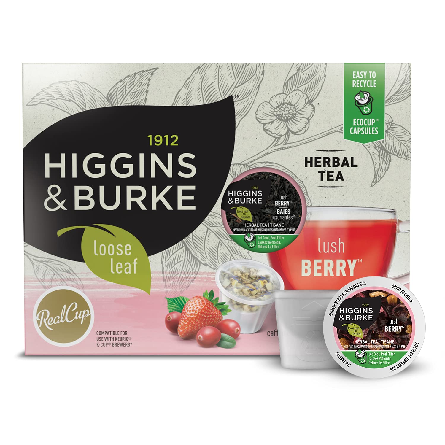 Higgins & Burke Lush Berry, Loose Leaf, Herbal Tea, Keurig K-Cup Brewer Compatible Pods, 24 Count