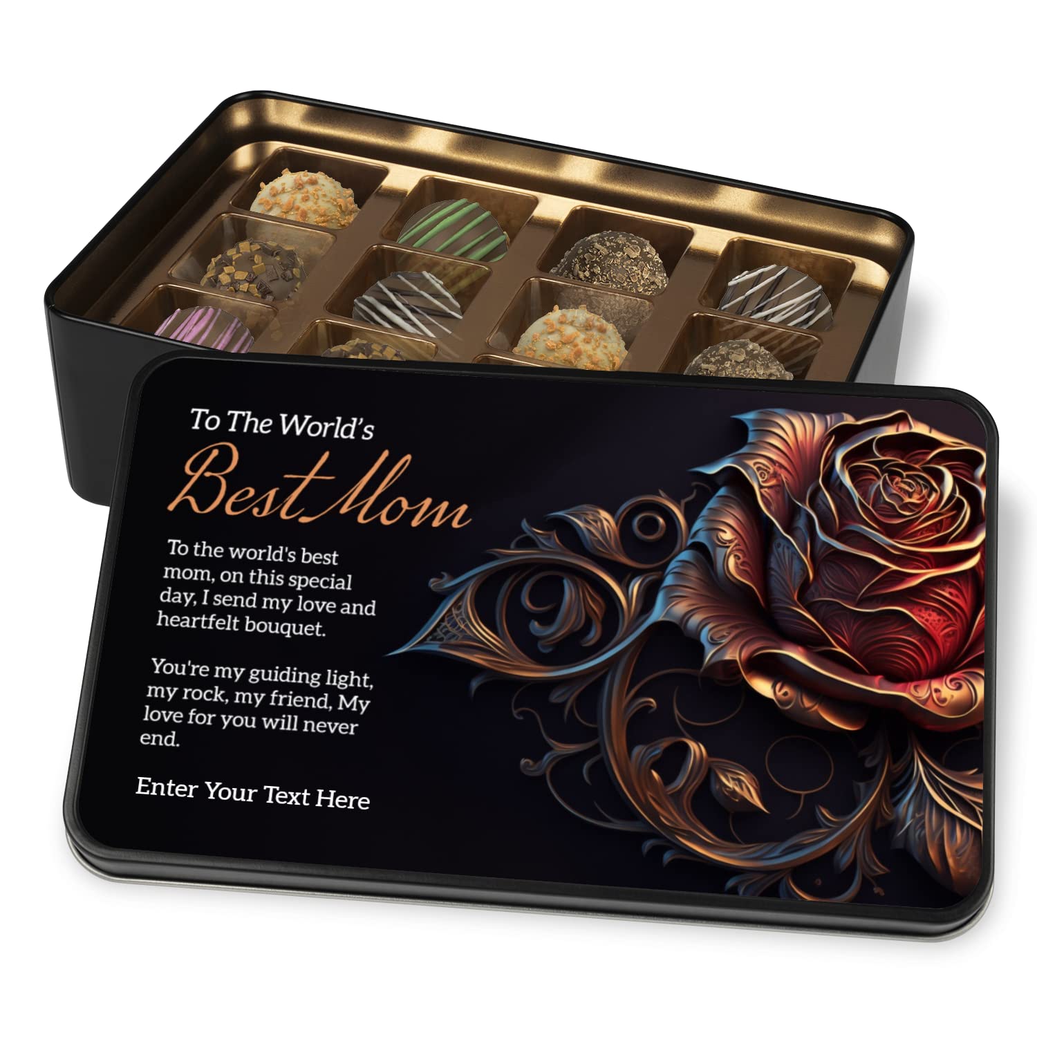 To The Worlds Best Mom Personalized Handmade Chocolates In Keepsake Tin - Gifts For Mom - Mom Gifts Gifts For Her Gifts For Women With Personalized Text