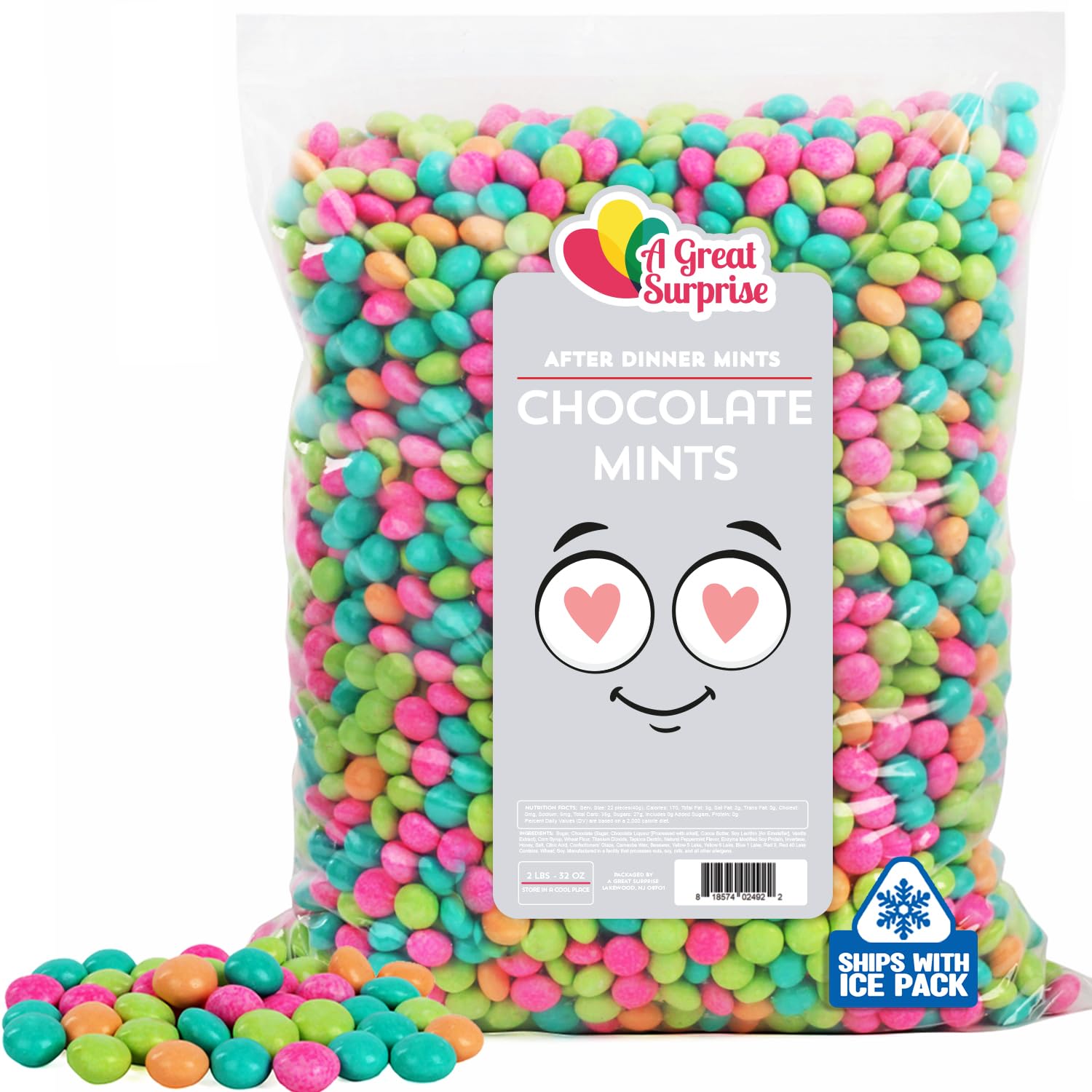 Chocolate Mints - Pastel Candy - 2 LB Bulk - Gourmet After Dinner Mints - Spring Chocolate Candies - Chocolate Lentils