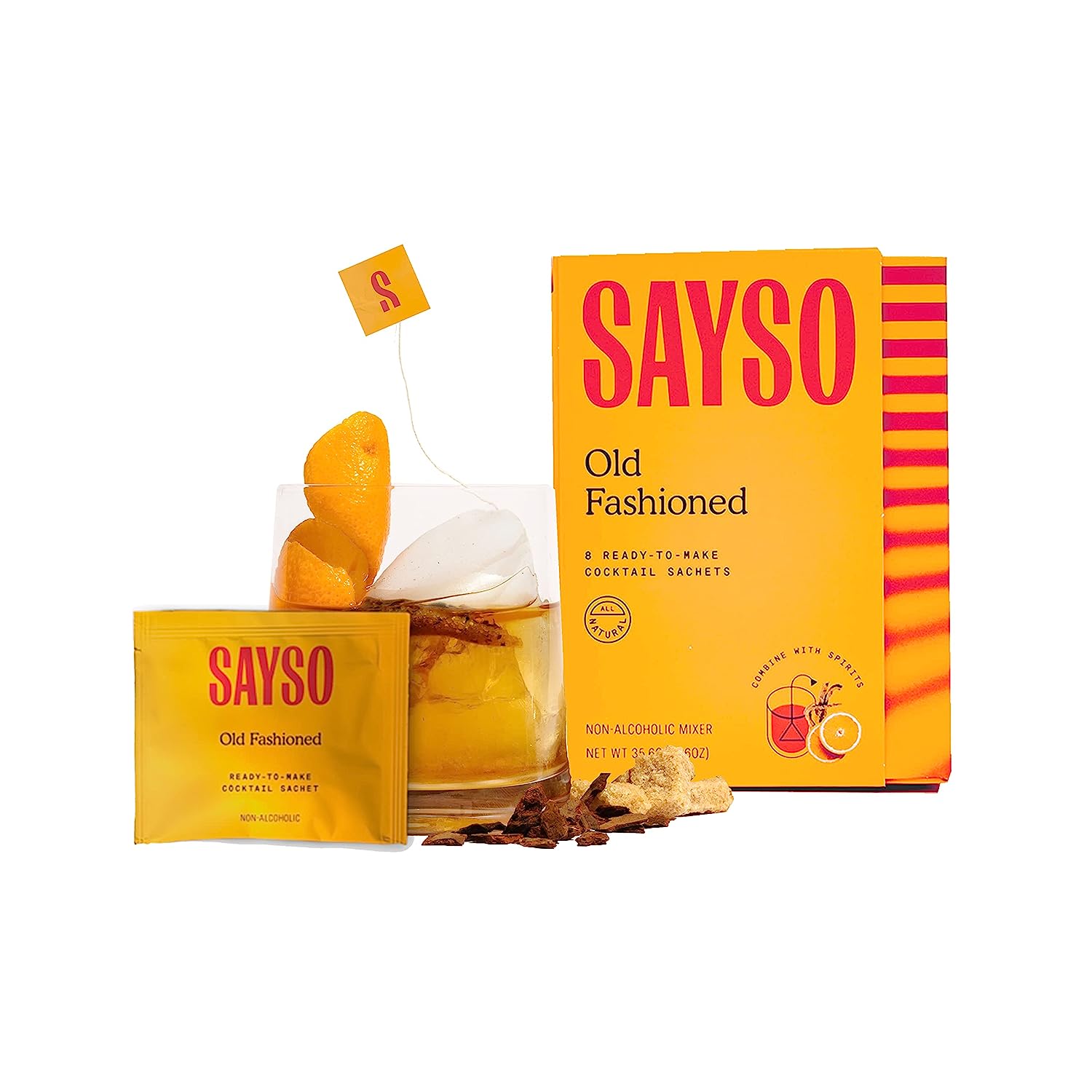 SAYSO Cocktail Tea Bags - Instant Cocktail Mixers or Mocktail Mixers - No Hot Water Needed - An Old Fashioned Cocktail Mix - Professionally Crafted - All Natural Ingredients - Low Calorie