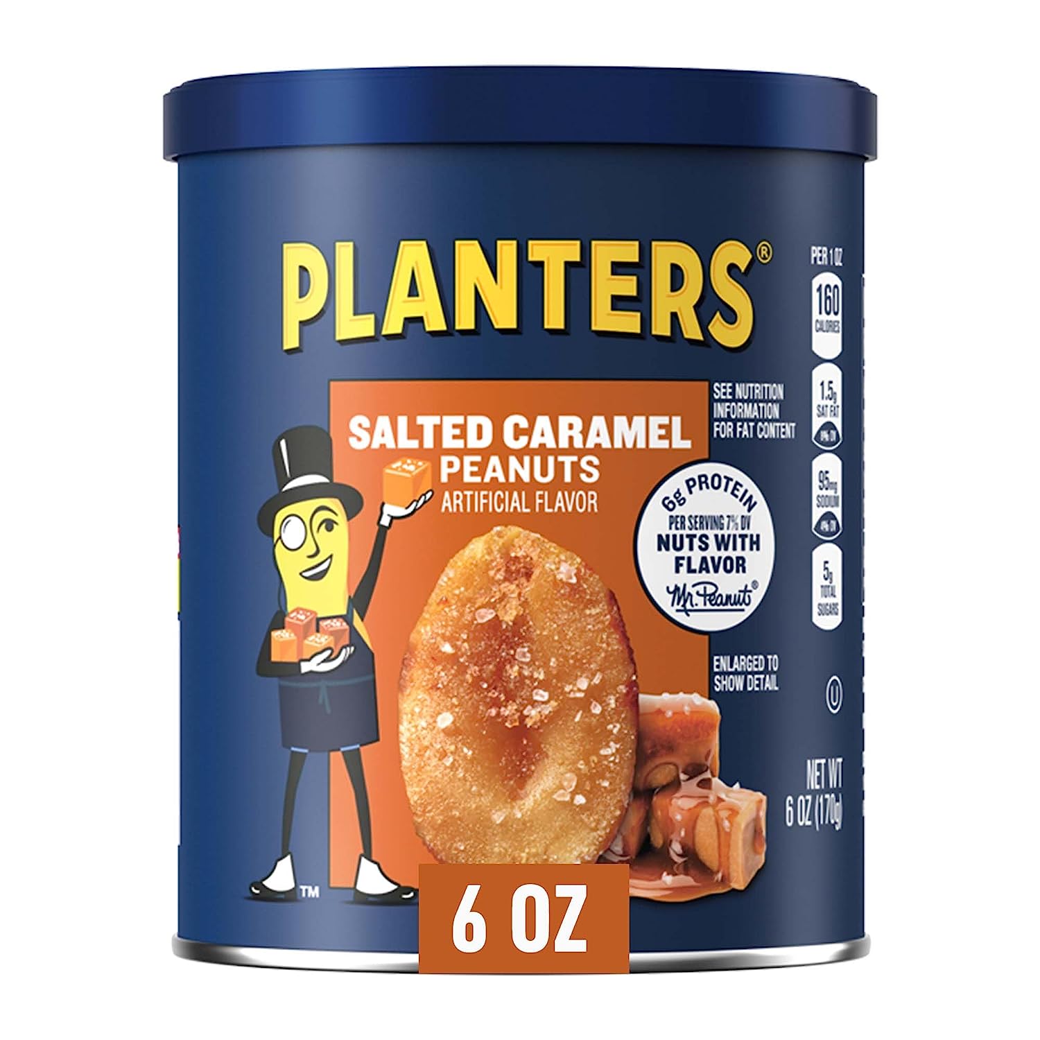 Planters Salted Caramel Peanuts (8 ct Pack, 6 oz Canisters)