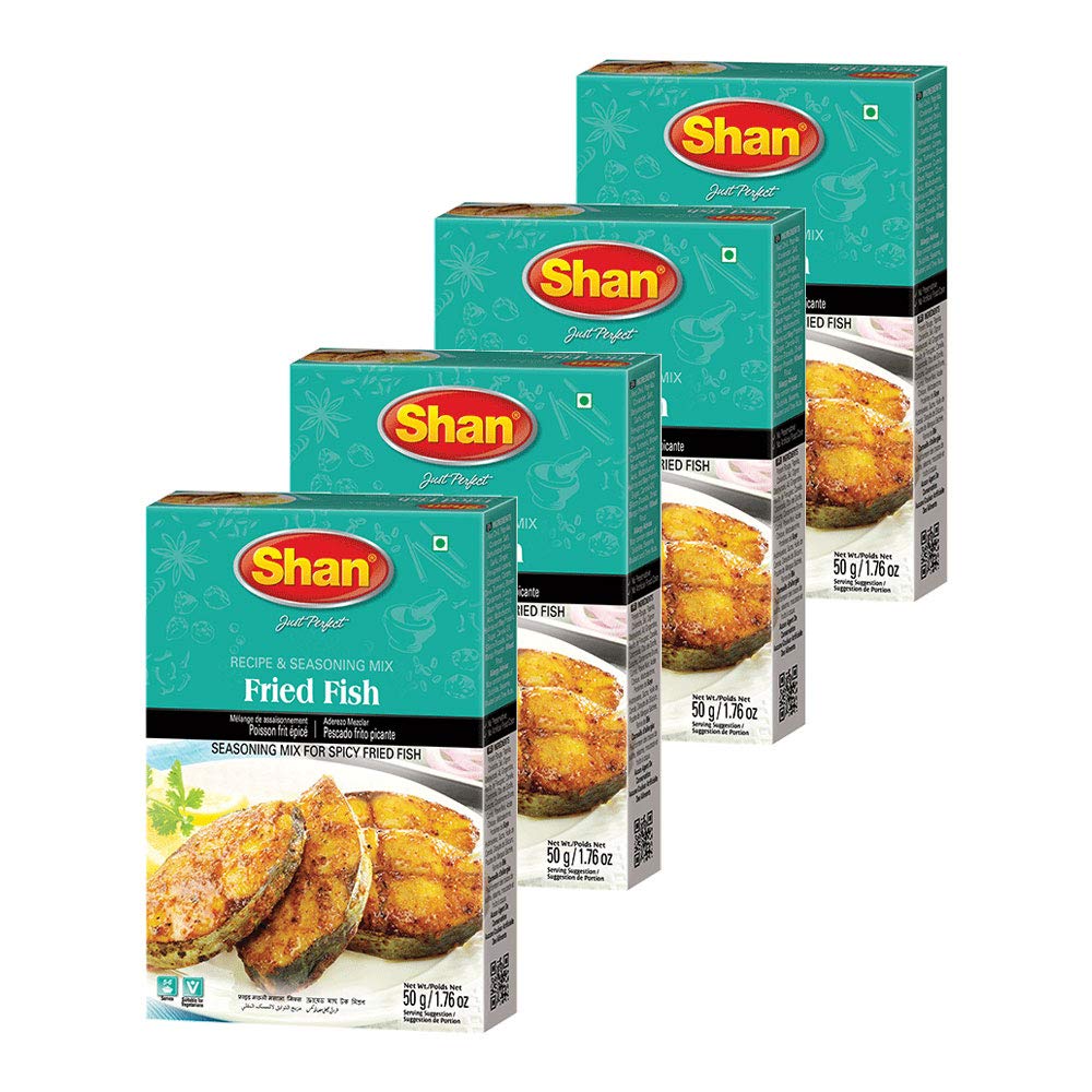 Shan Fried Fish Recipe and Seasoning Mix 1.76 oz (50g) - Spice Powder for Traditional Spicy Fried Fish - Suitable for Vegetarians - Airtight Bag in a Box (Pack of 4)