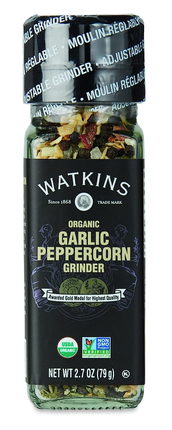 Watkins Organic Garlic Peppercorn Grinder, 2.7 Oz