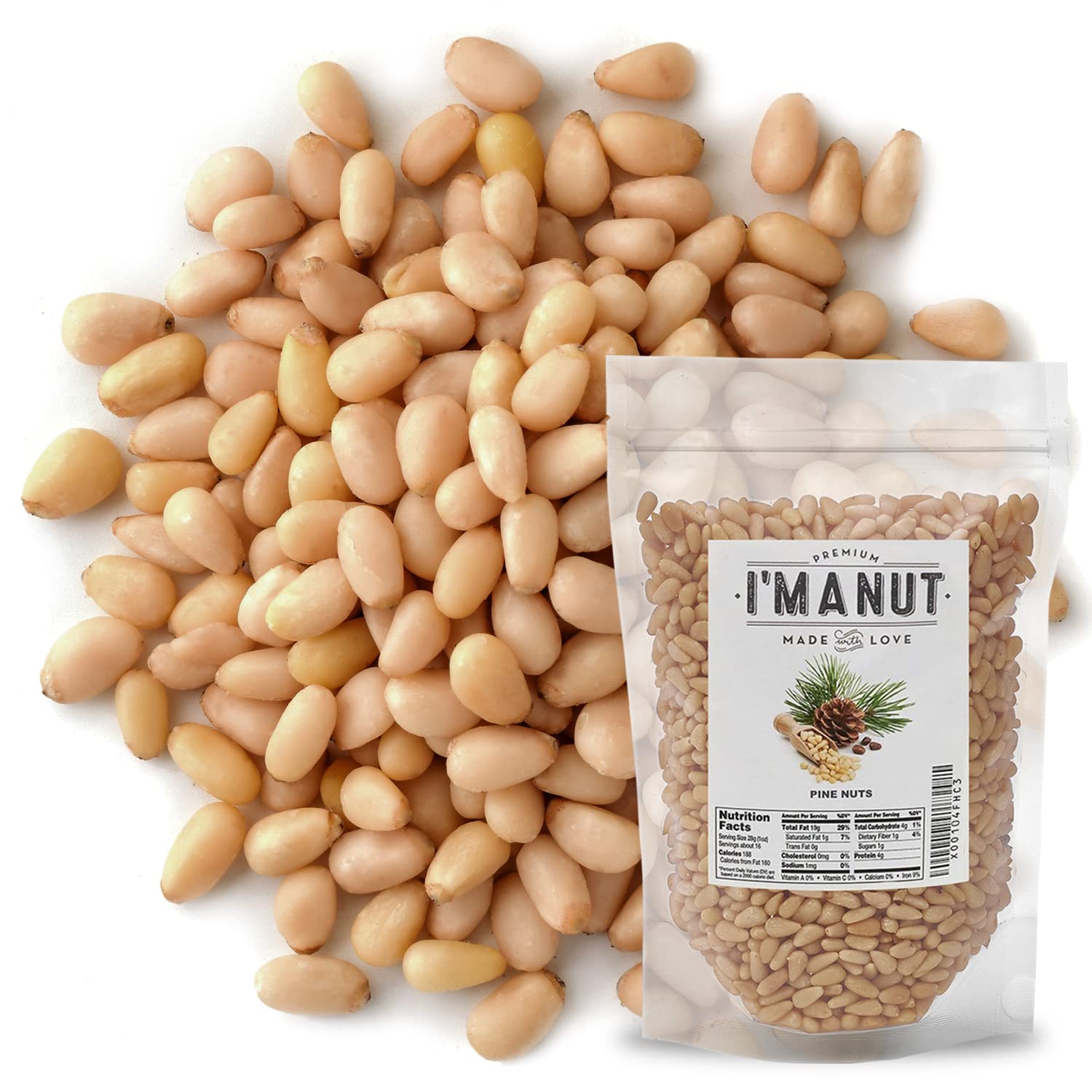 Raw Pine Nuts 16 oz (1 lb) | Whole and Natural | NO PPO | Steam Pasteurized | Great for Pesto, Salads or Roasting - By I'M A NUT (1)