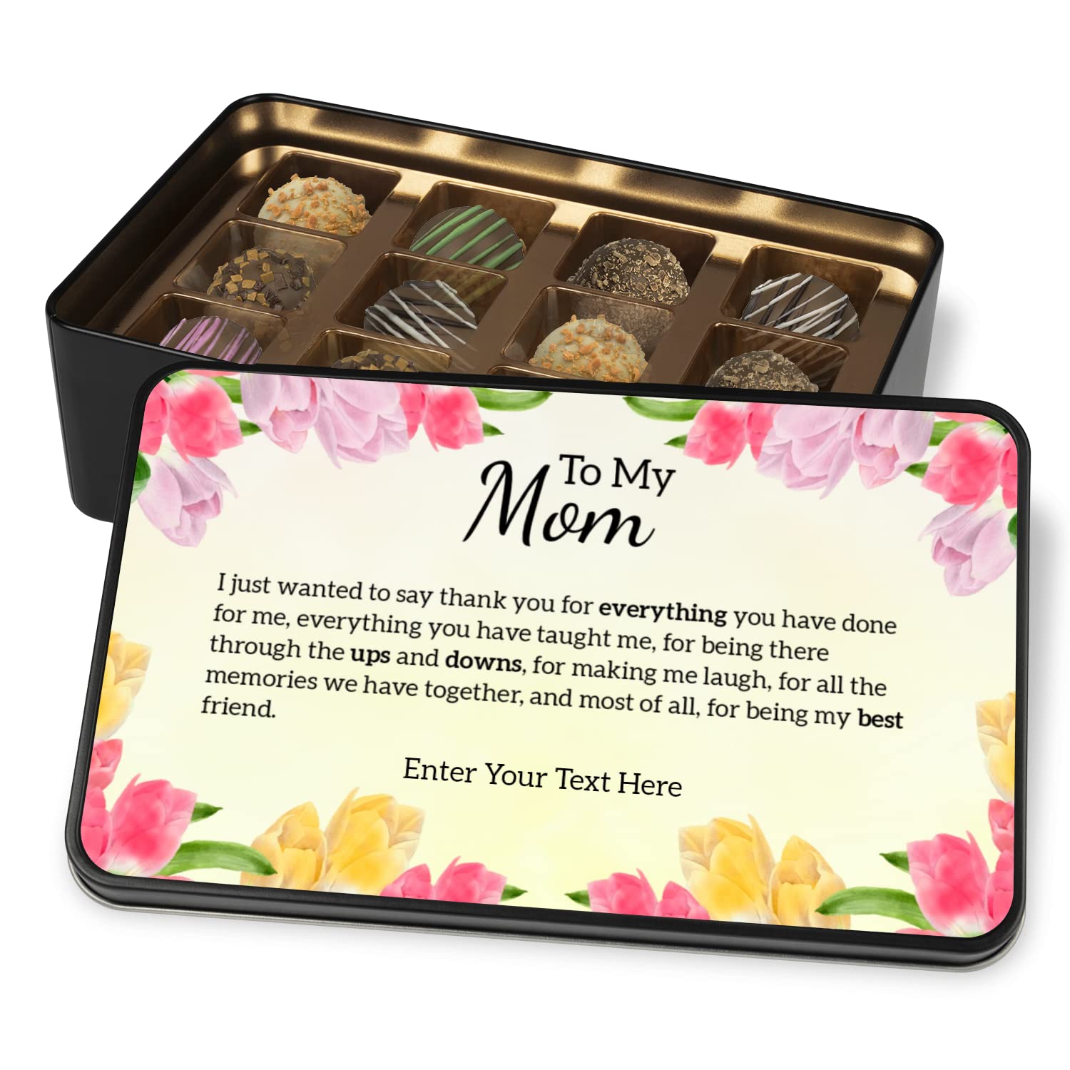 To My Mom Personalized Handmade Chocolates In Keepsake Tin - Gifts For Mom - Mom Gifts Gifts For Her Gifts For Women With Personalized Text