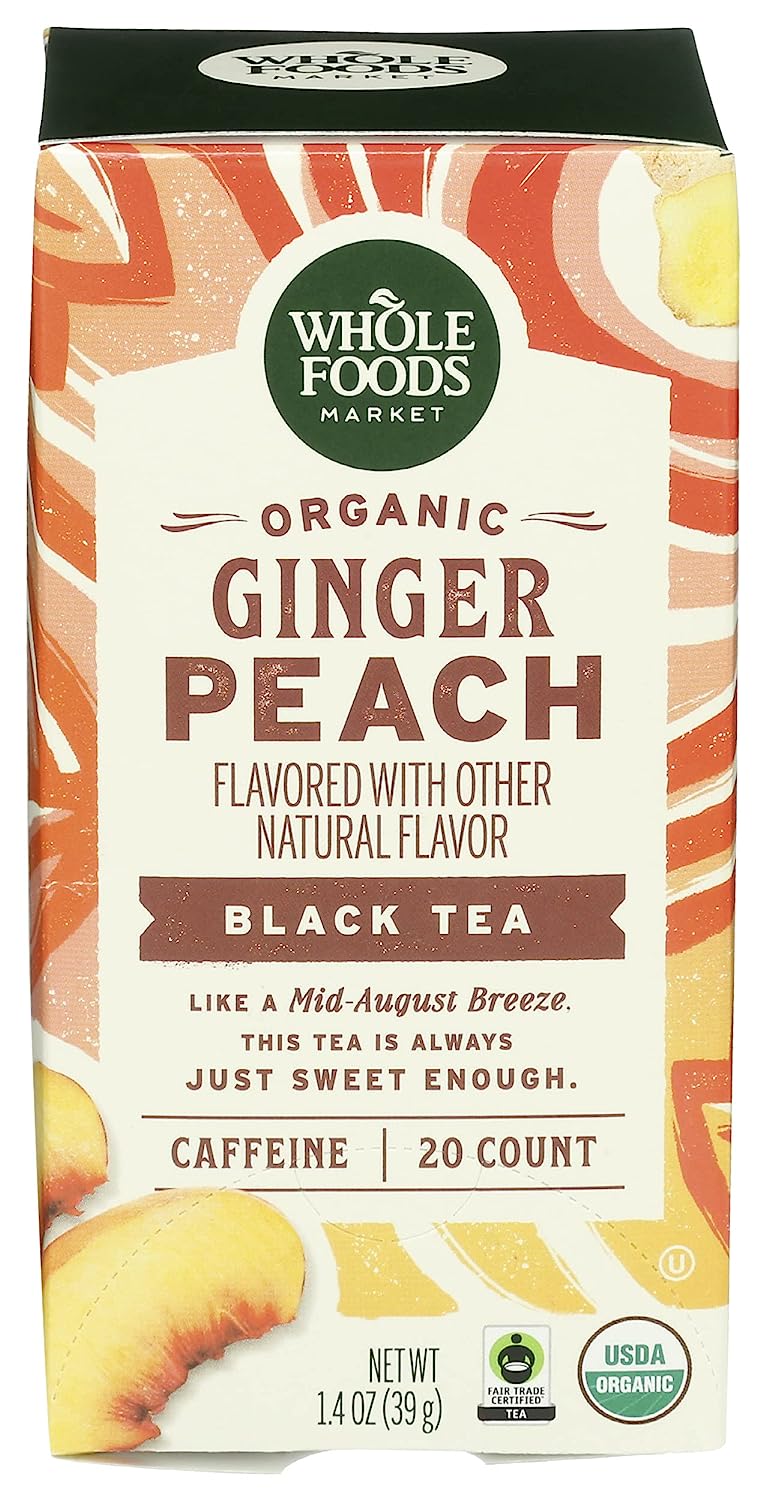 Whole Foods Market, Organic Black Tea, Ginger Peach (20 Count), 1.4 Ounce