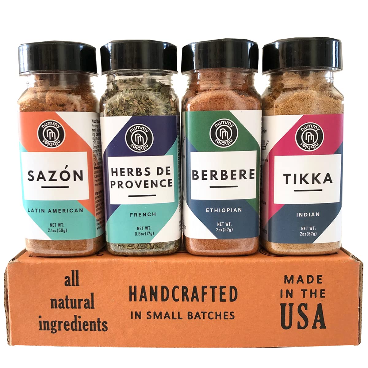 Global Spice Collection Gift Set - Nummy Nibbles World Traveler 4-Pack Herb, Spice & Seasoning Blends - No Salt, No Sugar, Whole30 Approved, Vegan, Keto, Paleo