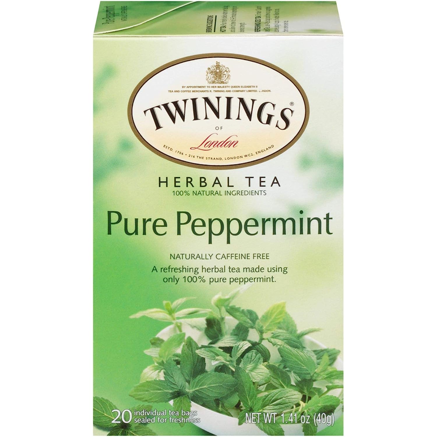 Twinings Pure Peppermint Individually Wrapped Tea Bags, 20 Count (Pack of 6), Fresh Minty Flavour, Naturally Caffeine Free