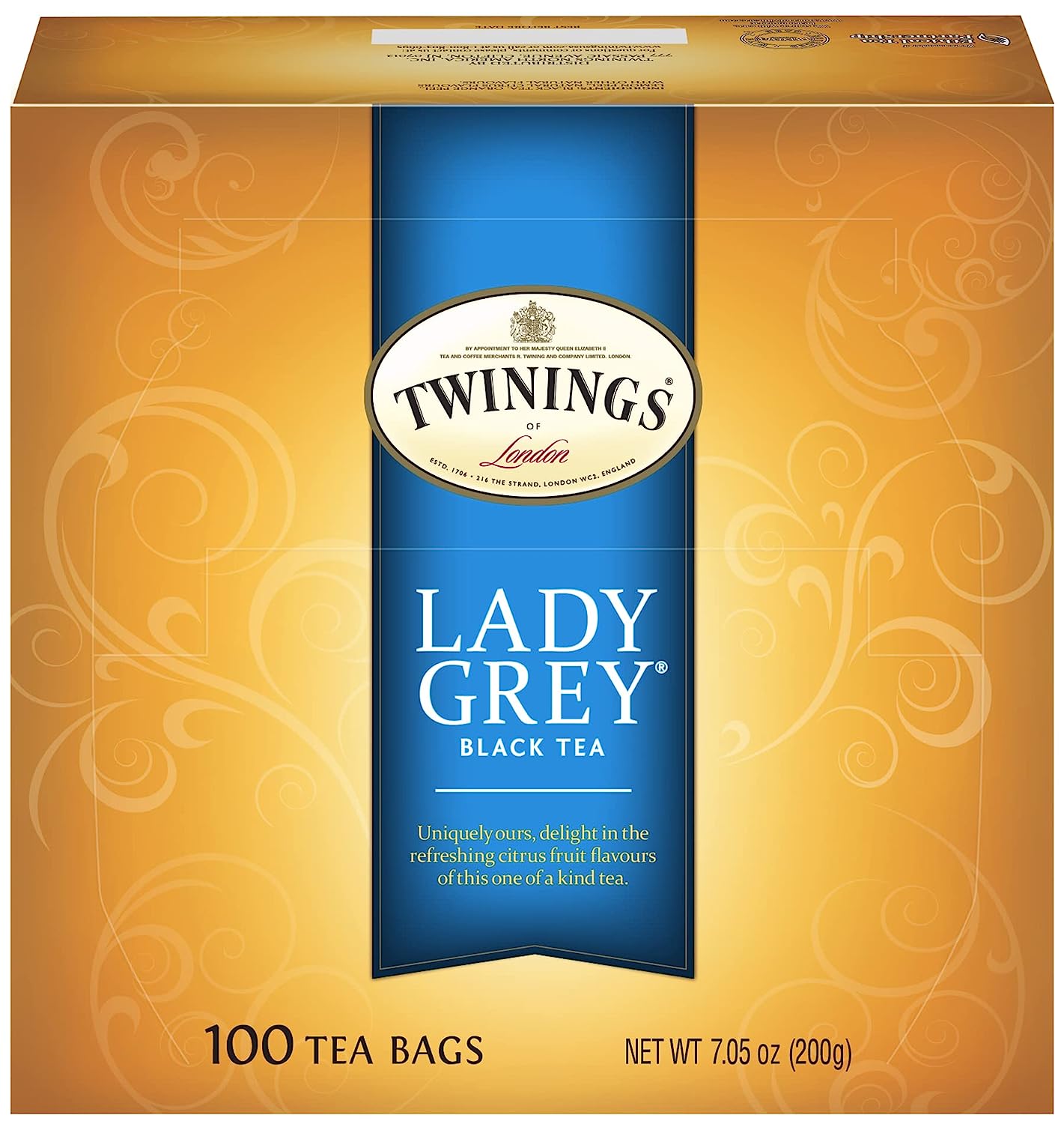 Twinings Lady Grey Black Tea, 100 Individually Wrapped Tea Bags, Orange Peel & Lemon Peel, Fresh & Uplifting Caffeinated