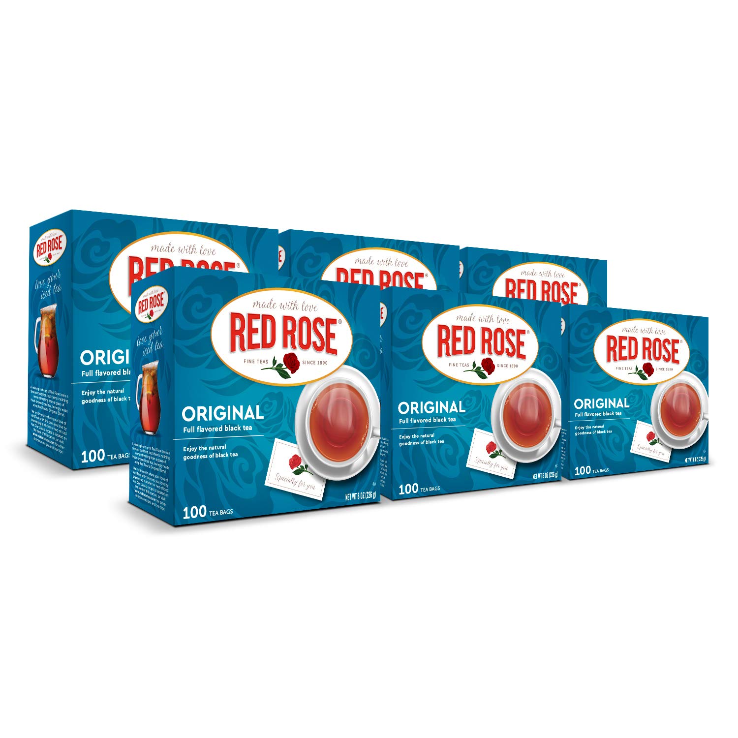 Red Rose Original Full Flavored Black Tea Specially Blended Strong Black Tea with 100 Tea Bags Per Box (Pack of 6) Contains Caffeine Brew Hot/Cold Original Black Tea