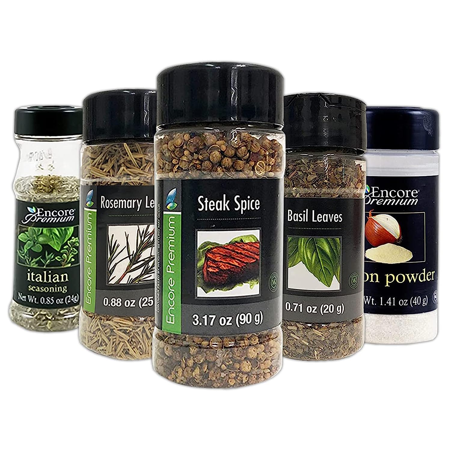 Altius Encore Seasonings And Spices 5 Pk - Premium Cooking Spices And Herbs (Steak Spice, Basil, Italian Seasoning, Onion Powder, Rosemary) 10 Count (Pack of 1)