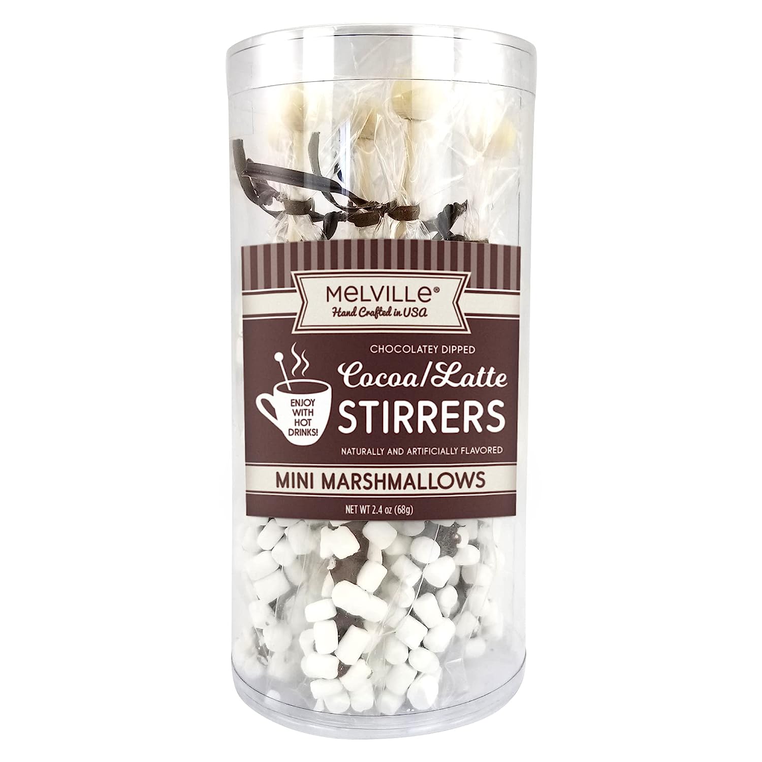 Melville Candy Gourmet Chocolate Stirrers - Naturally Flavored Stirrers for Beverages - Chocolate with Mini Marshmallows