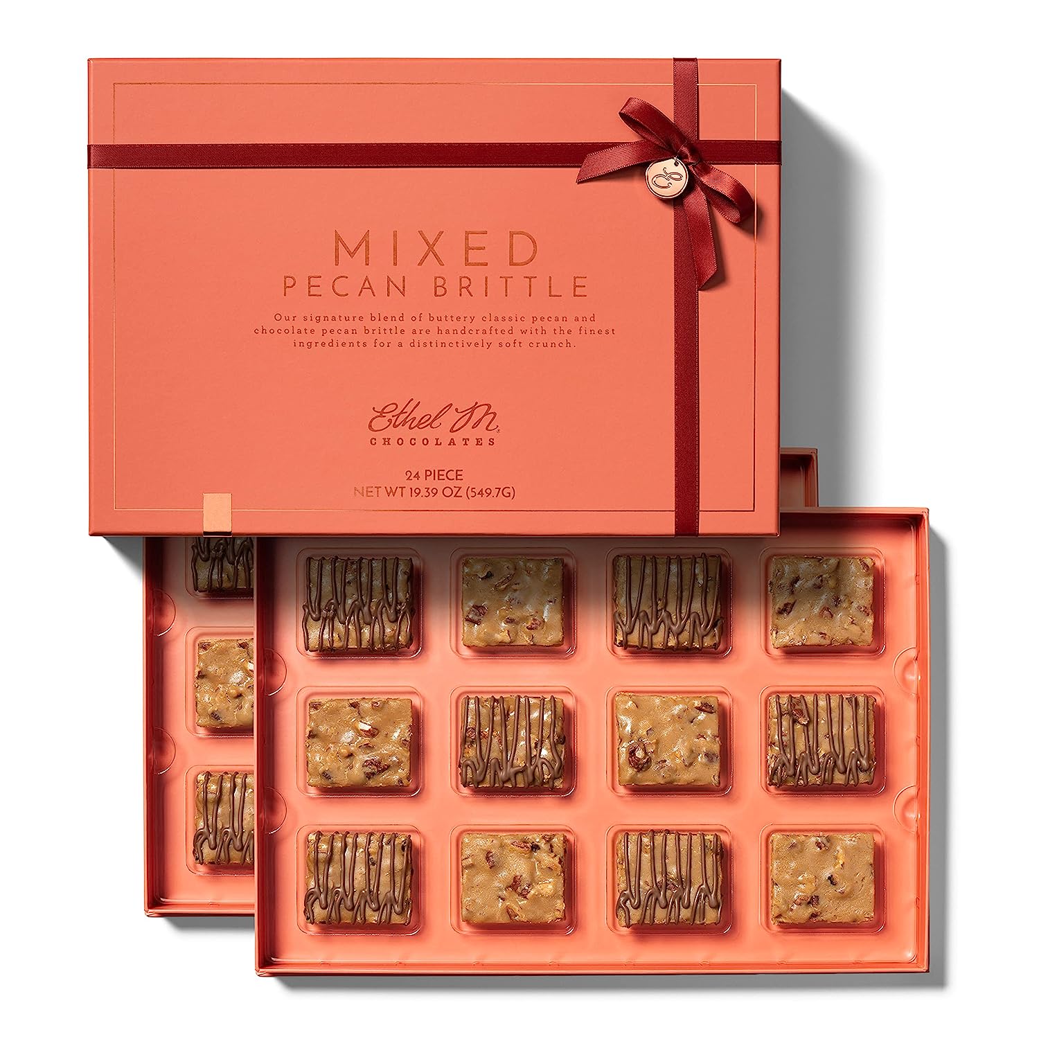 Ethel M Chocolates - Mixed Pecan Brittle Collection, Premium Treat with Luxury Gift Box, A total of 24 Sumptuous and Tantalizing Gourmet Brittle Pieces