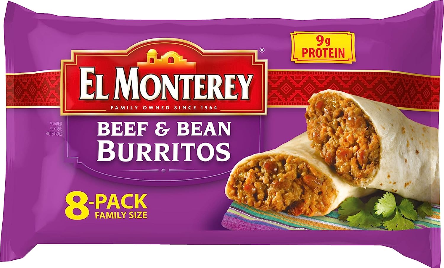 El Monterey Beef and Bean Burritos Made with Real Beef, 8 Ct Box