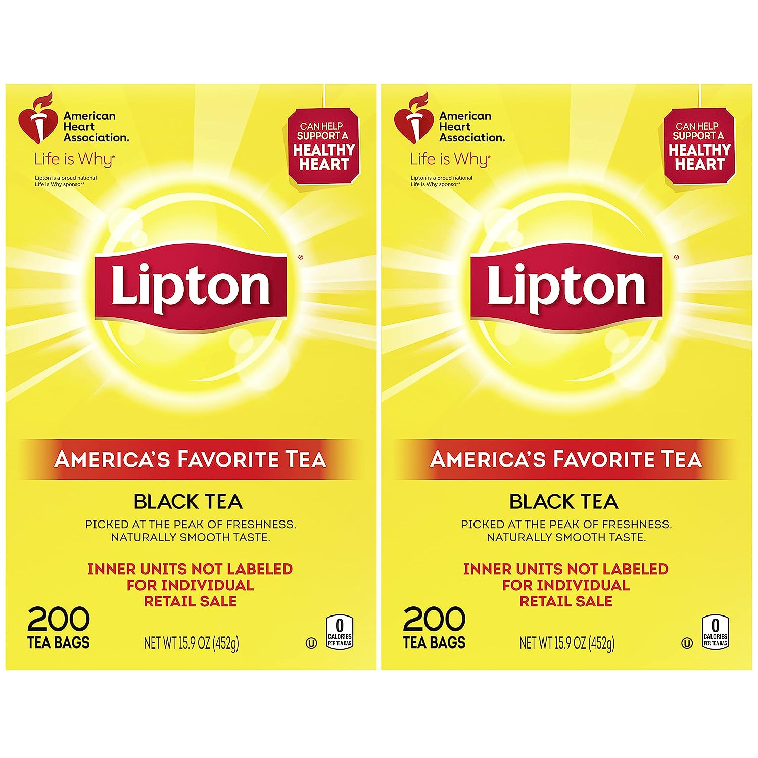 Lipton Tea Bags For A Naturally Smooth Taste Black Tea Iced or Hot Tea That Can Help Support a Healthy Heart 2x200 count tea bags 31.9 oz 200 Count (Pack of 2)