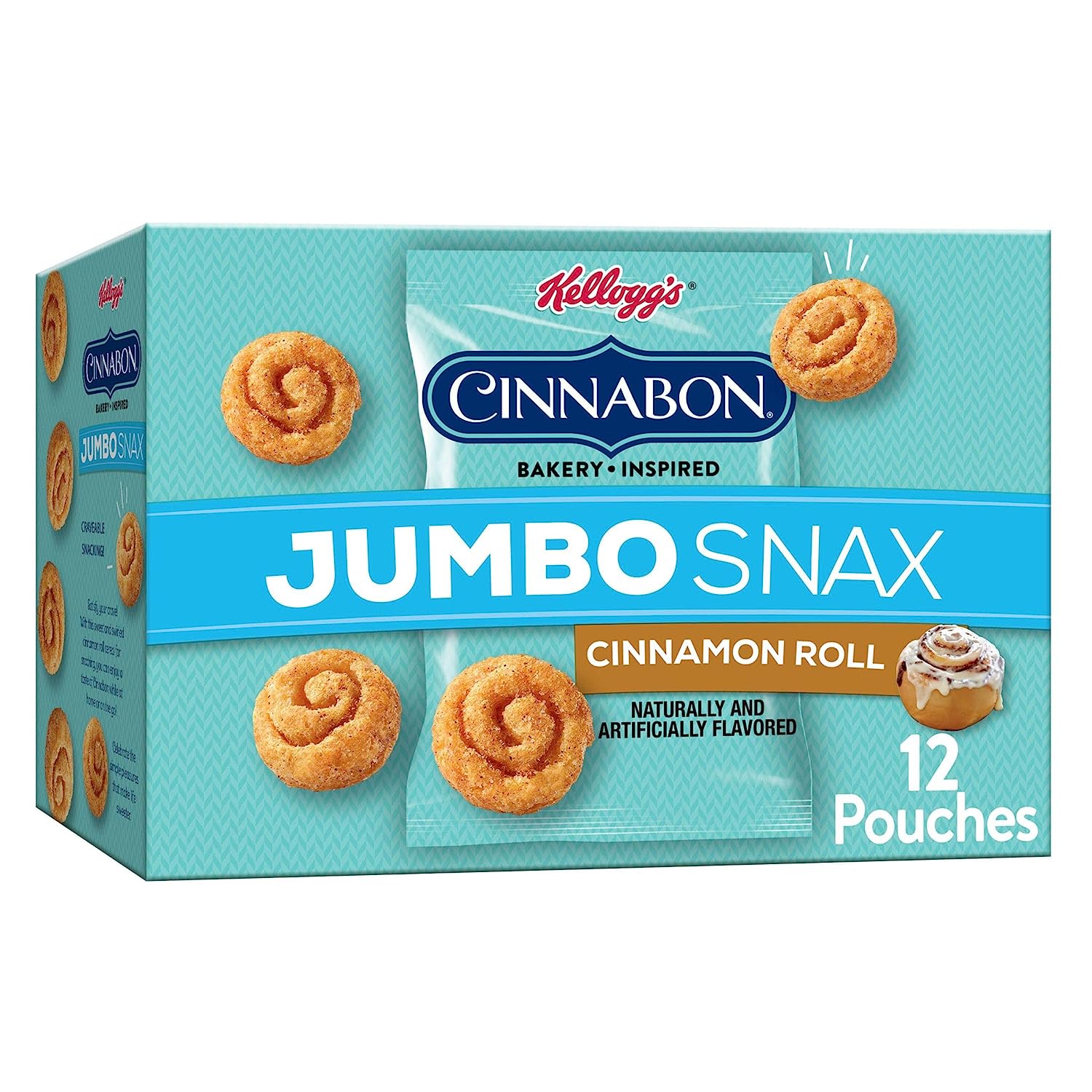 Kellogg's Jumbo Snax Cinnabon Cereal Snacks, Bakery Inspired, Cinnamon Roll, 5.04oz Box (12 Bags)