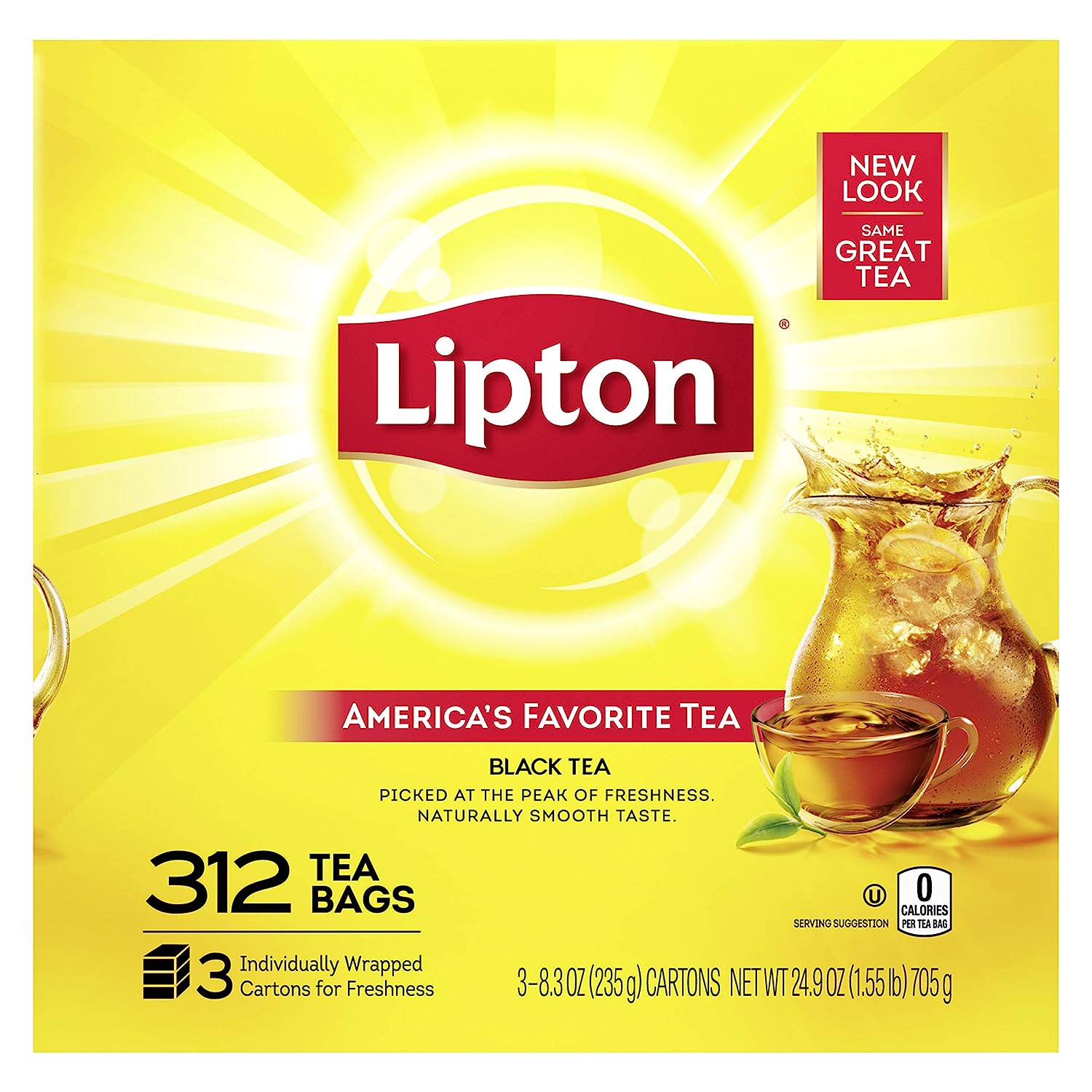 Lipton Tea Bags For A Naturally Smooth Taste Black Tea Can Help Support a Healthy Heart 24.9 Oz 312 Count, Yellow