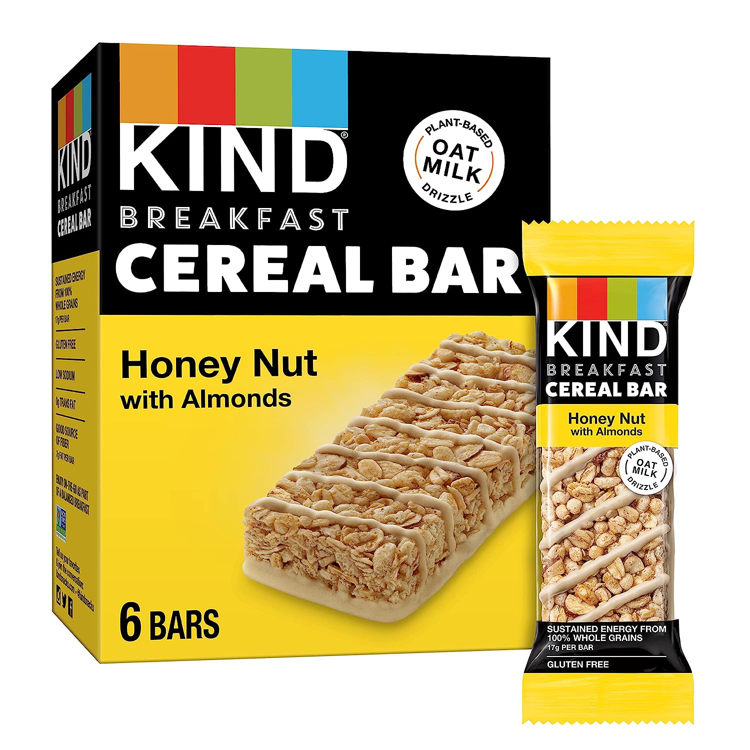 KIND Breakfast Cereal Bars, Gluten Free Snacks, Honey Nut with Almonds, 9.3oz Box (6 Bars)