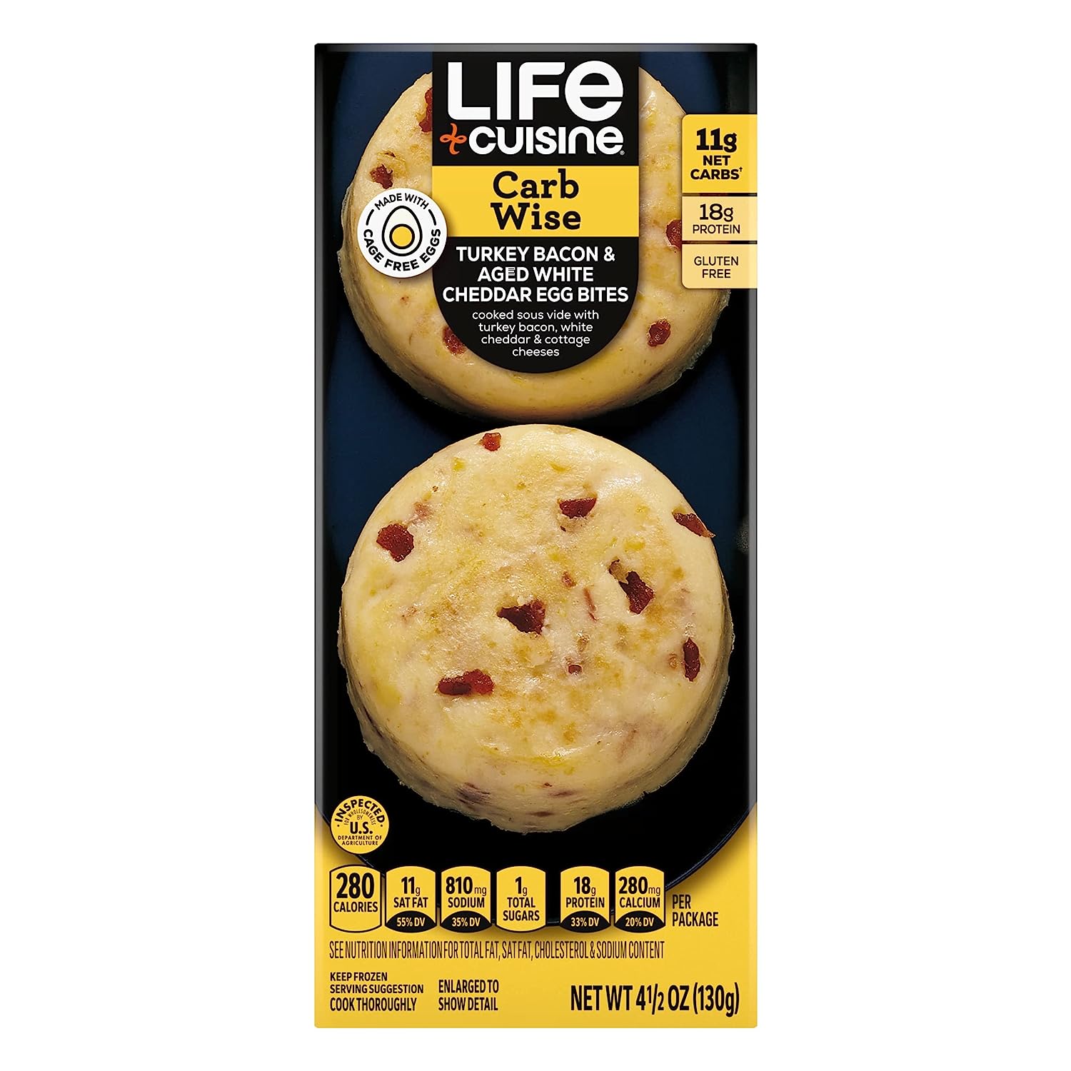 Life Cuisine Frozen Meal Turkey Bacon Aged White Cheddar Egg Bites