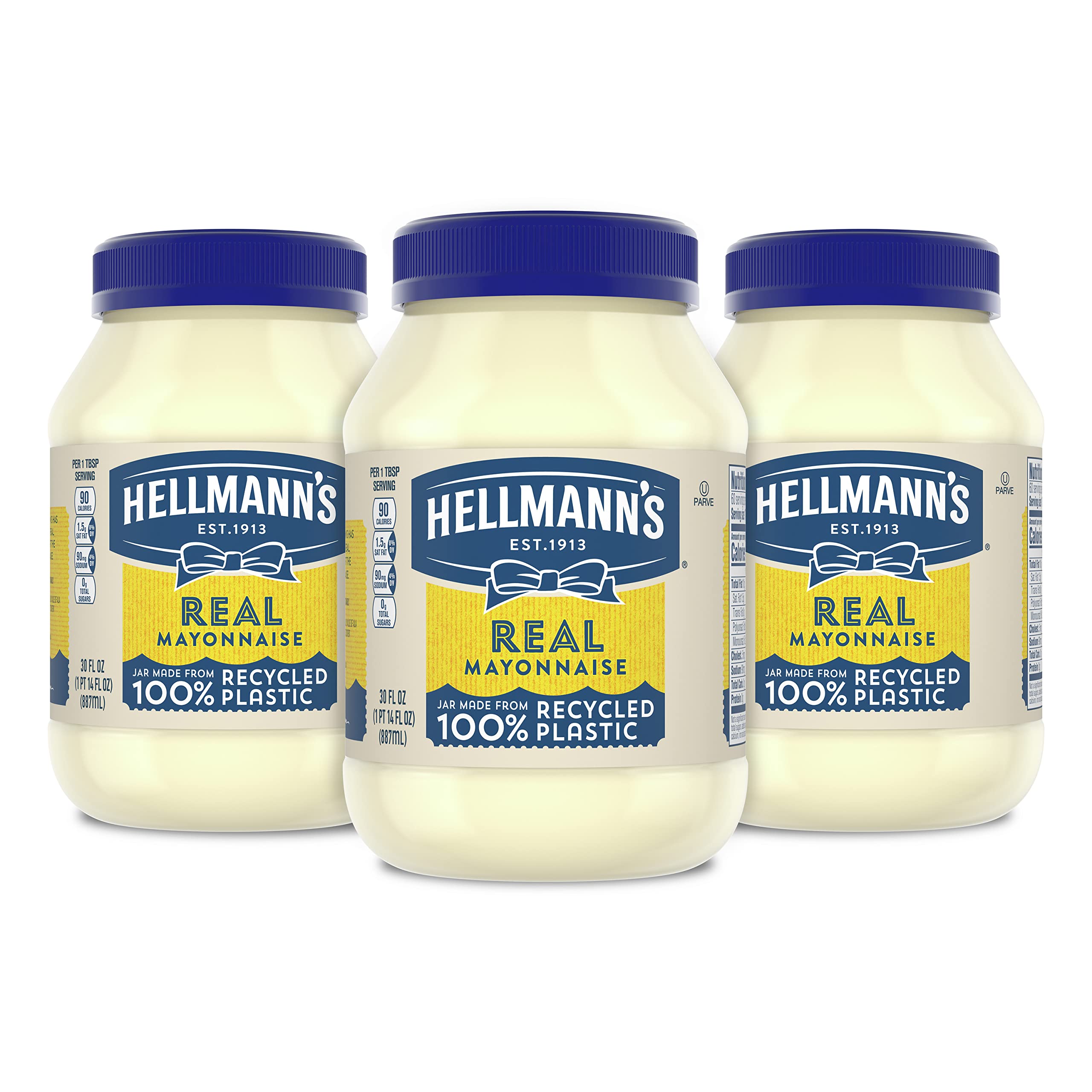 Hellmann's Mayonnaise Real Mayo For A Creamy Condiment For Sandwiches And Simple Meals Gluten Free, Made With 100% Cage-Free Eggs 30 Fl Oz (Pack of 3),Packaging may vary