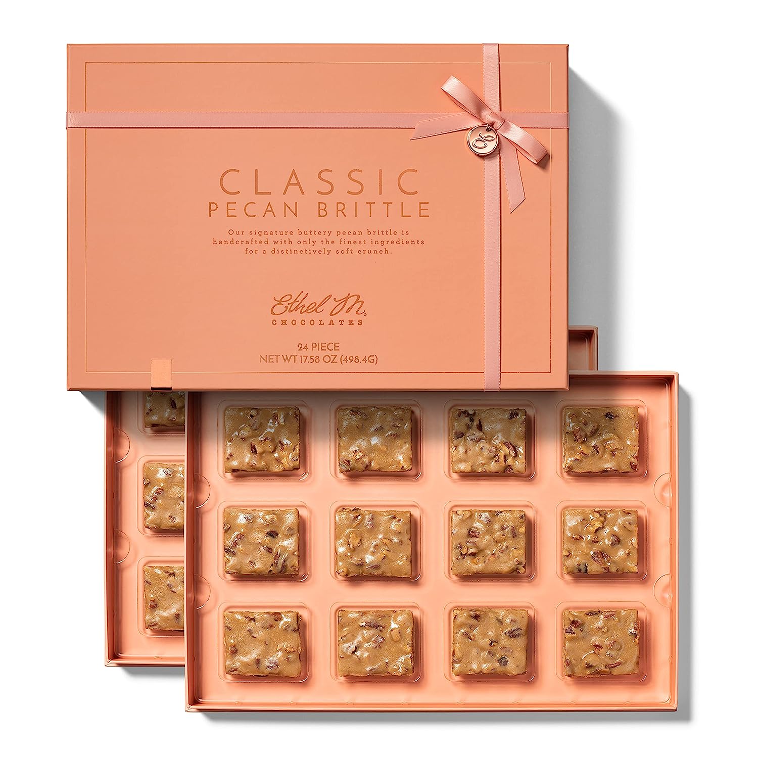 Ethel M Chocolates - Classic Pecan Brittle Collection, Premium Treat with Luxury Gift Box, A total of 24 Sumptuous and Tantalizing Gourmet Brittle Pieces