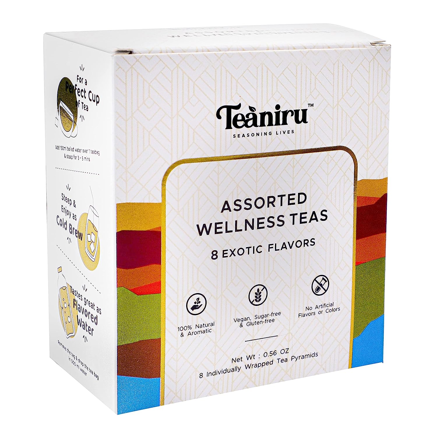 Teaniru, Wellness Collections - Assorted Wellness Teas | 8 Exotic Flavors | 8 Individually Wrapped - Pyramid Tea Bags