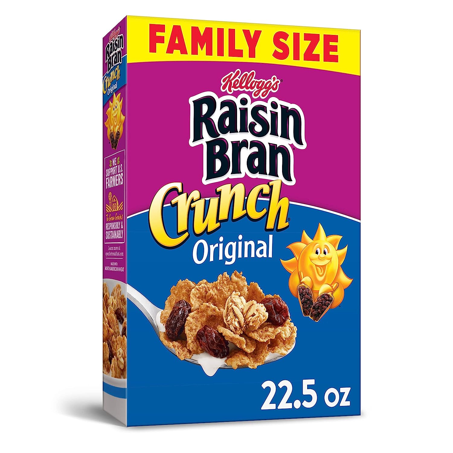 Raisin Bran Crunch Cold Breakfast Cereal, Fiber Cereal, Heart Healthy, Family Size, Original, 22.5oz Box (1 Box)