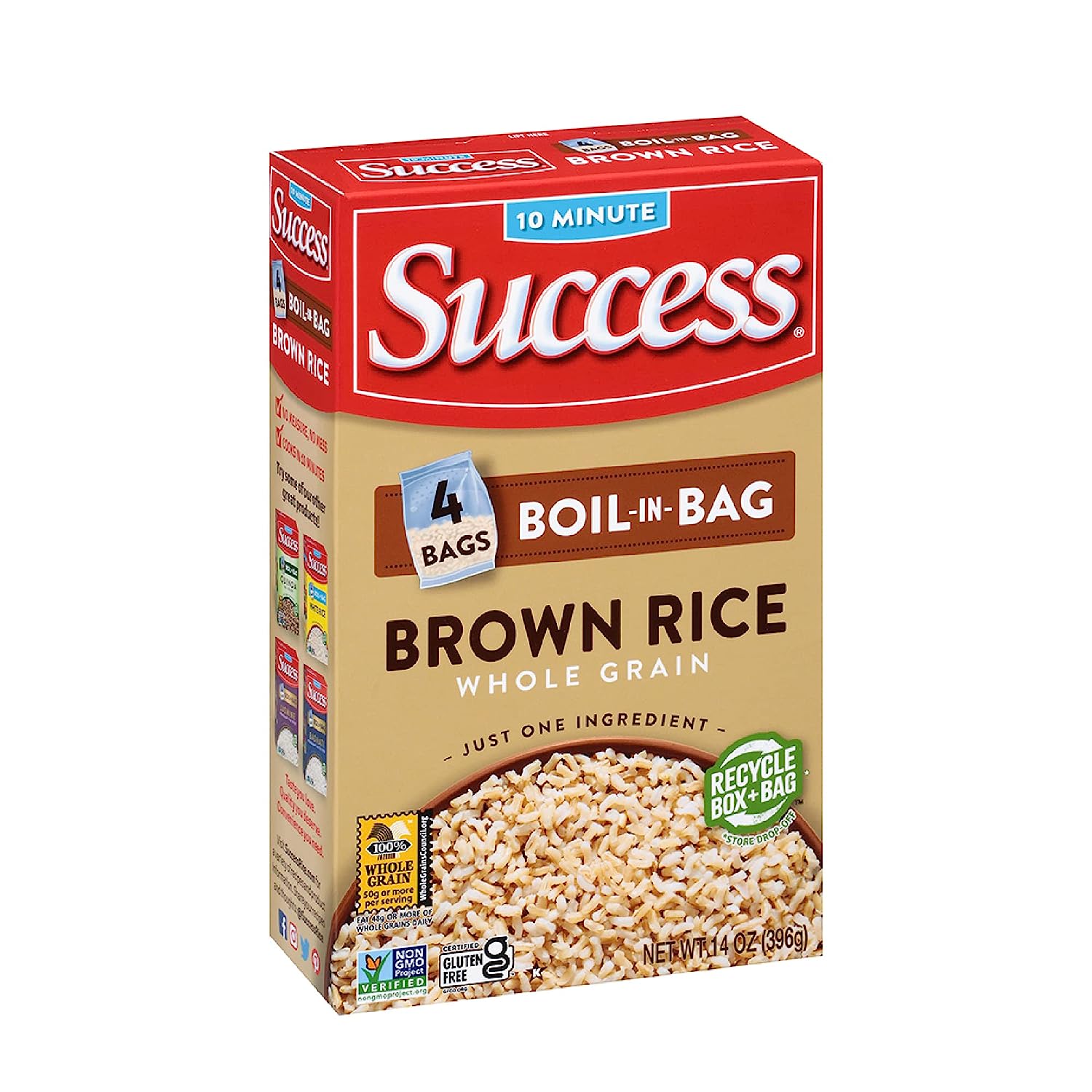 Success Boil-in-Bag Rice, Brown Rice, Quick and Easy Rice Meals, 14-Ounce Box