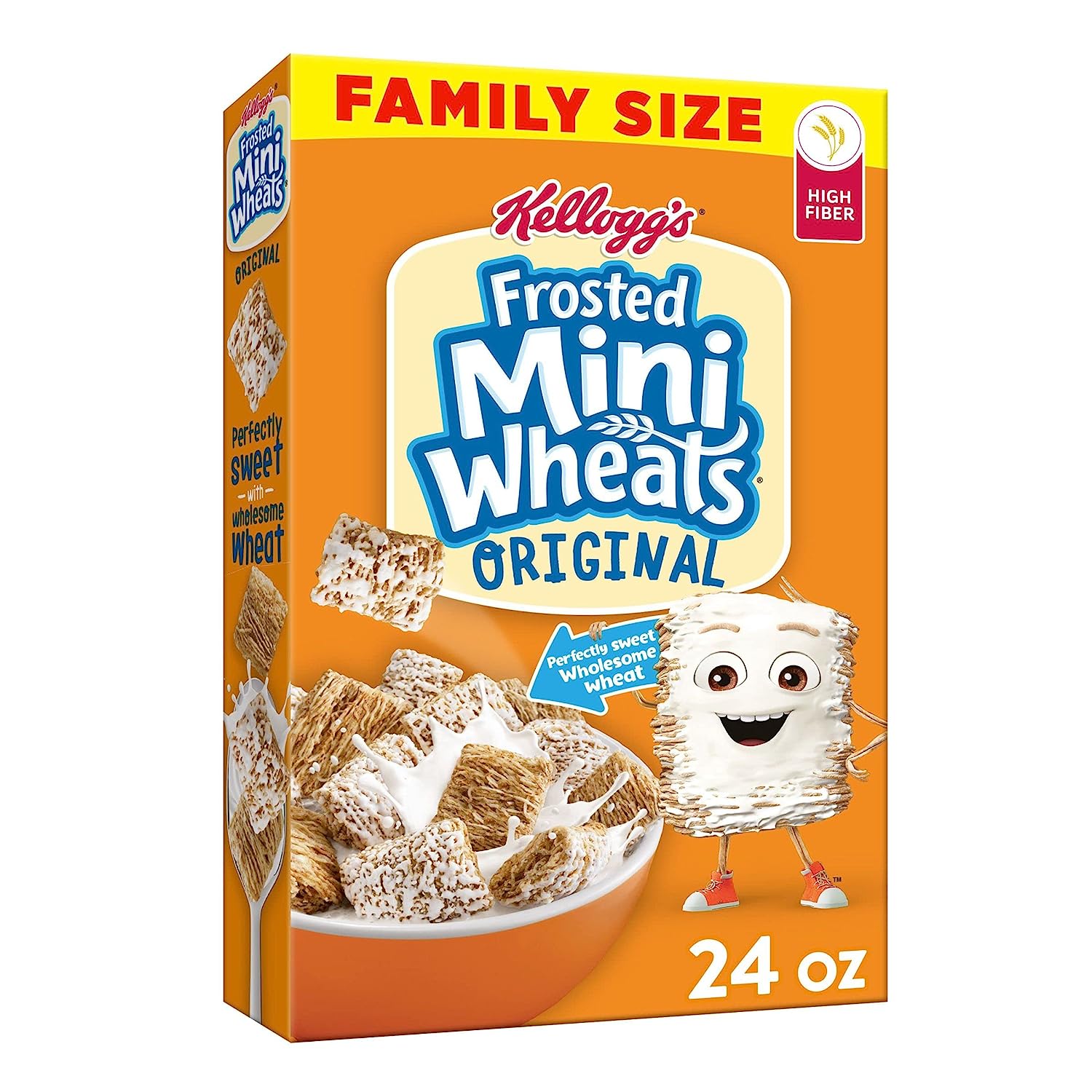 Kellogg's Frosted Mini-Wheats Cold Breakfast Cereal, High-Fiber, Whole Grain, Family Size, Original, 24oz Box (1 Box)