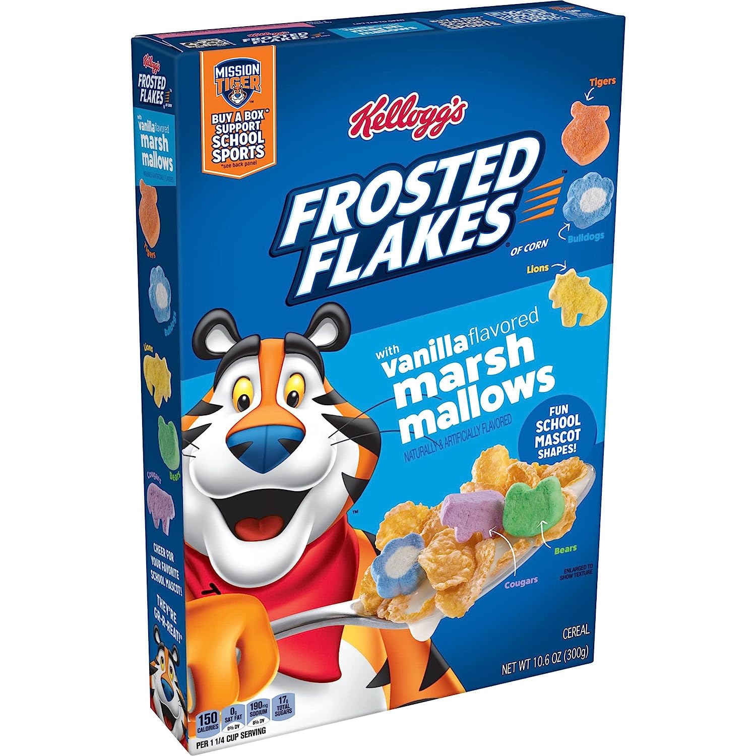 Frosted Flakes Cold Breakfast Cereal, 7 Vitamins and Minerals, Kids Snacks, Original with Vanilla Flavored Marshmallows, 10.6oz Box (1 Box)