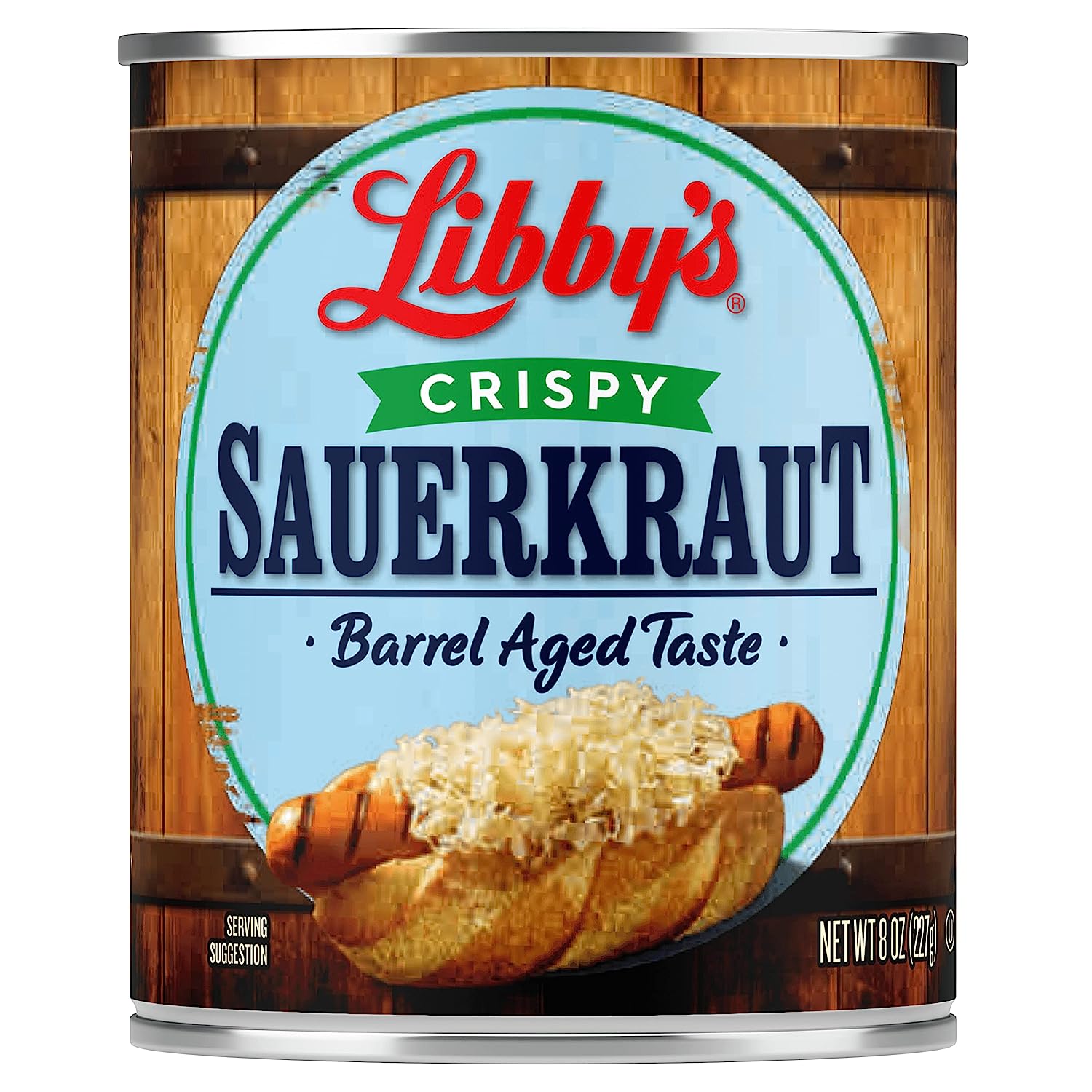 Libby's Crispy Sauerkraut | Classic Barrel Aged Tangy-Sour Taste | Crunchy | Translucent Golden Color | Shredded White Cabbage