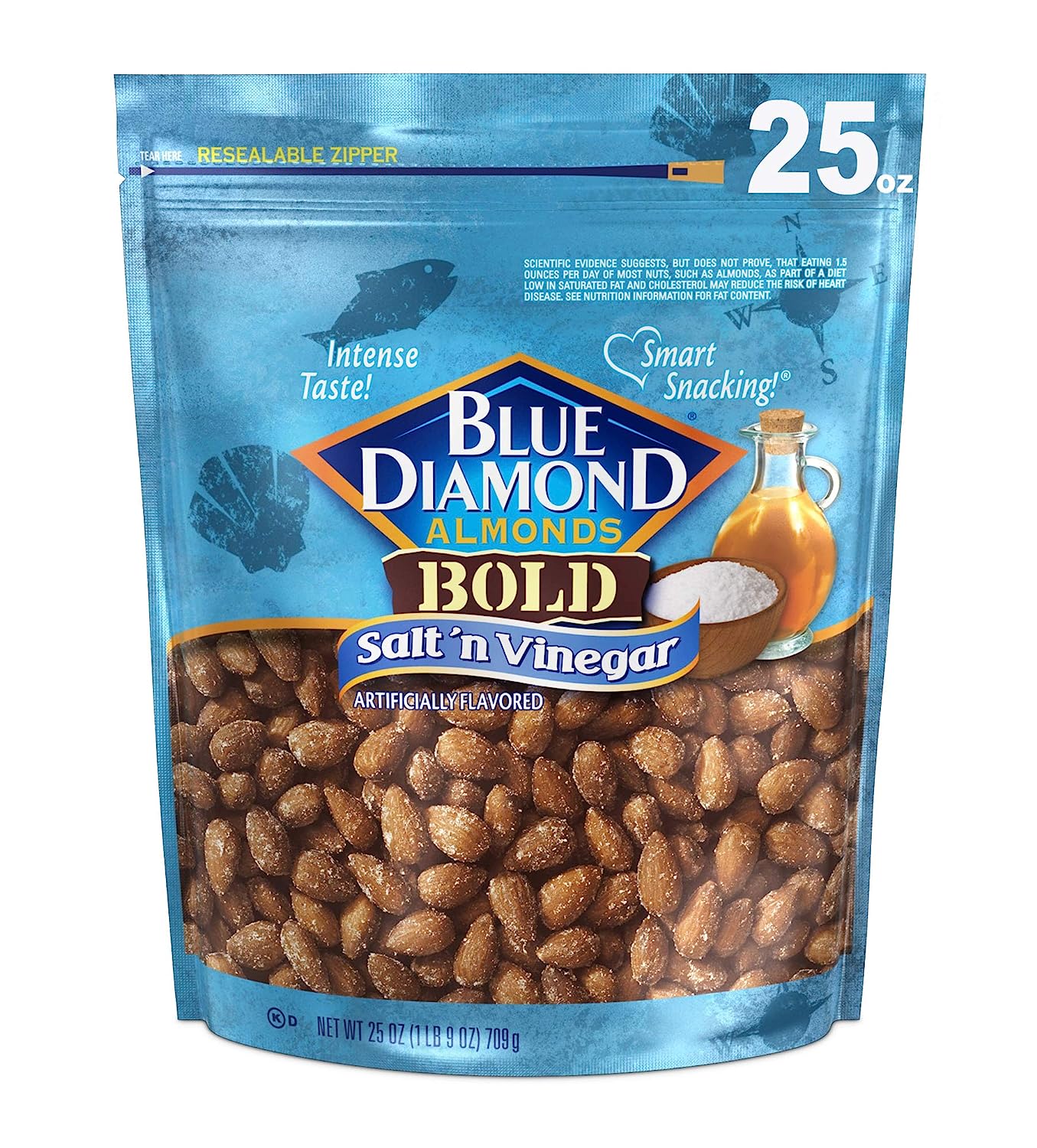 Blue Diamond Almonds Salt N' Vinegar Flavored Snack Nuts, 25 Oz Resealable Bag