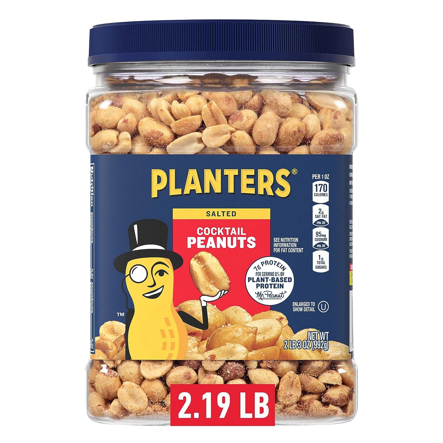 PLANTERS Cocktail Peanuts, 2lb 3oz. Resealable Jar - Salted Cocktail Peanuts - A Good Source of Essential Nutrients - Made with Simple Ingredients - Kosher