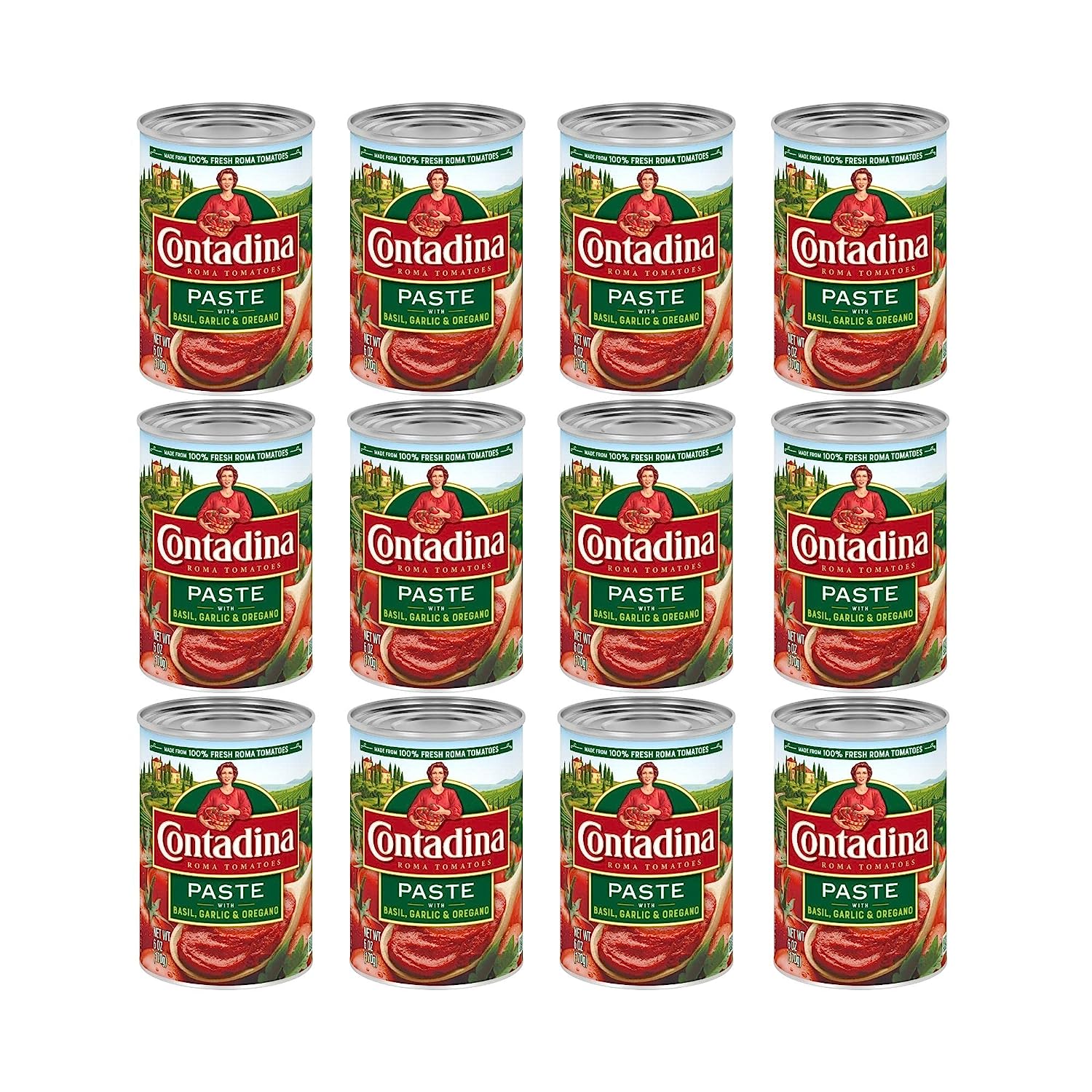 Contadina Canned Tomato Paste With Italian Herbs, 12 Pack, 6 oz Can,Red