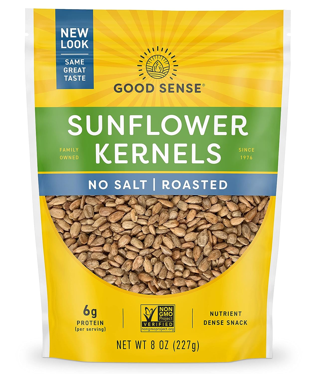 Good Sense Sunflower Kernels (shelled sunflower seeds), Roasted No Salt, Non-GMO, All Natural, 8OZ (8-Ounce) Resealable Bag (Pack of 12)