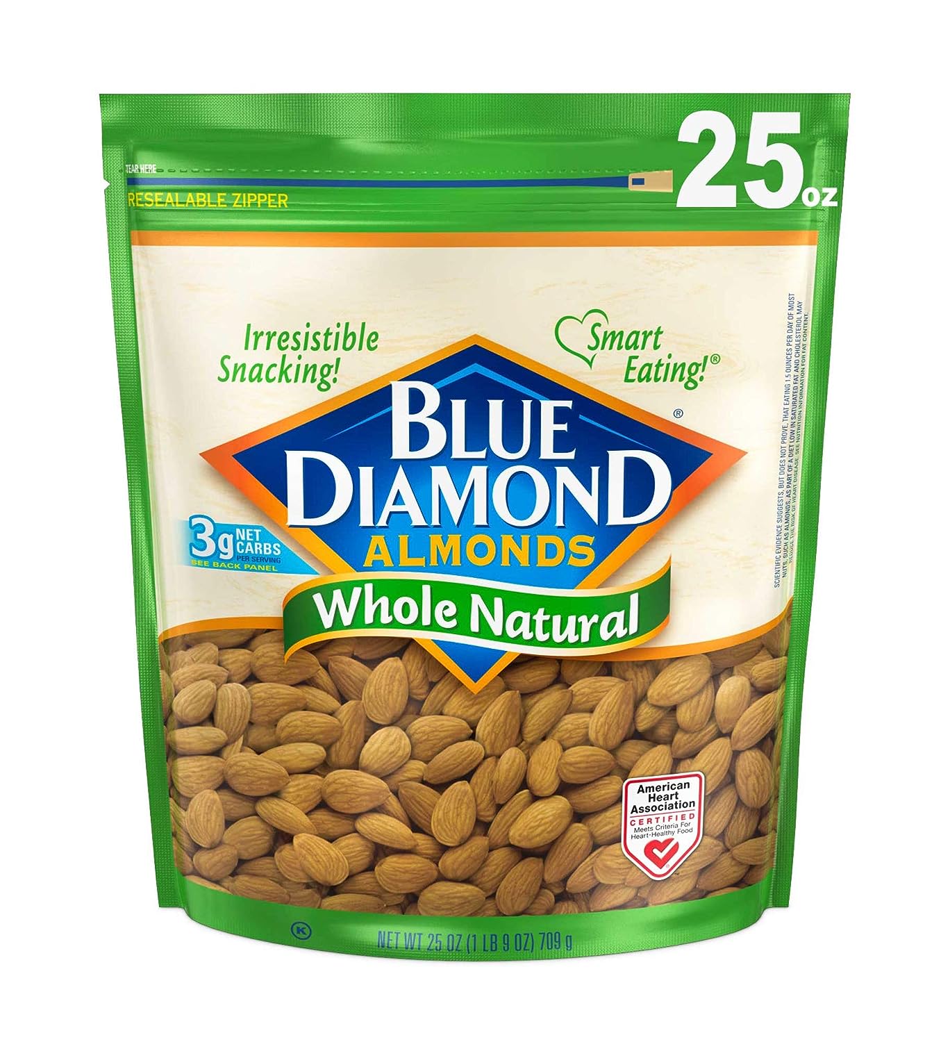 Blue Diamond Almonds Whole Natural Raw Snack Nuts, 25 Oz Resealable Bag (Pack of 1)