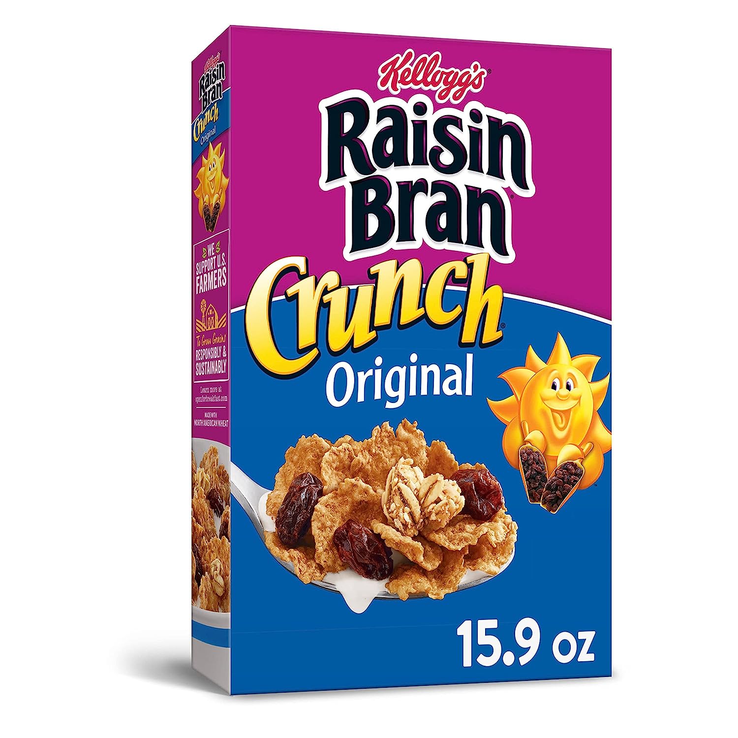 Raisin Bran Crunch Cold Breakfast Cereal, Fiber Cereal, Heart Healthy, Original, 15.9oz Box (1 Box)