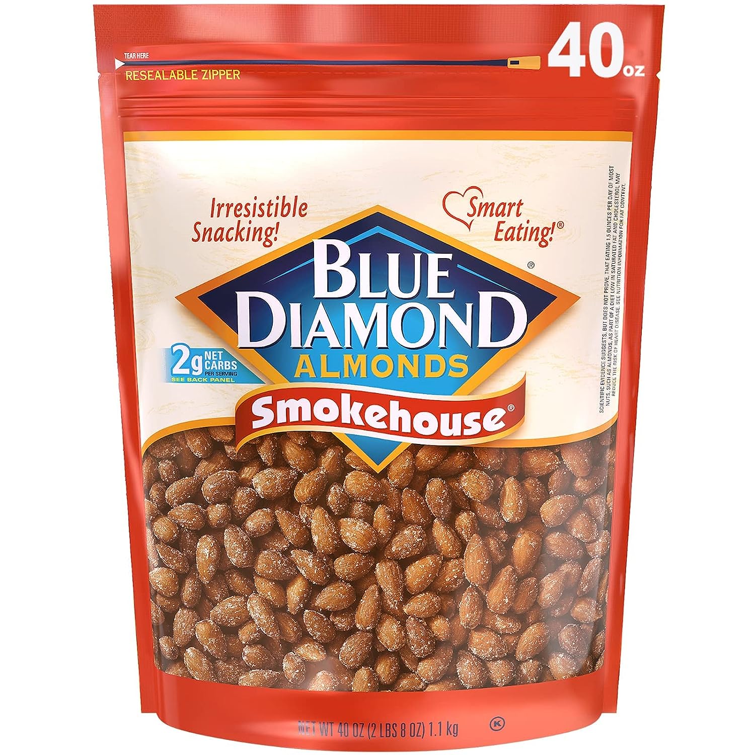 Blue Diamond Almonds Smokehouse Flavored Snack Nuts, 40 Oz Resealable Bag (Pack of 1)