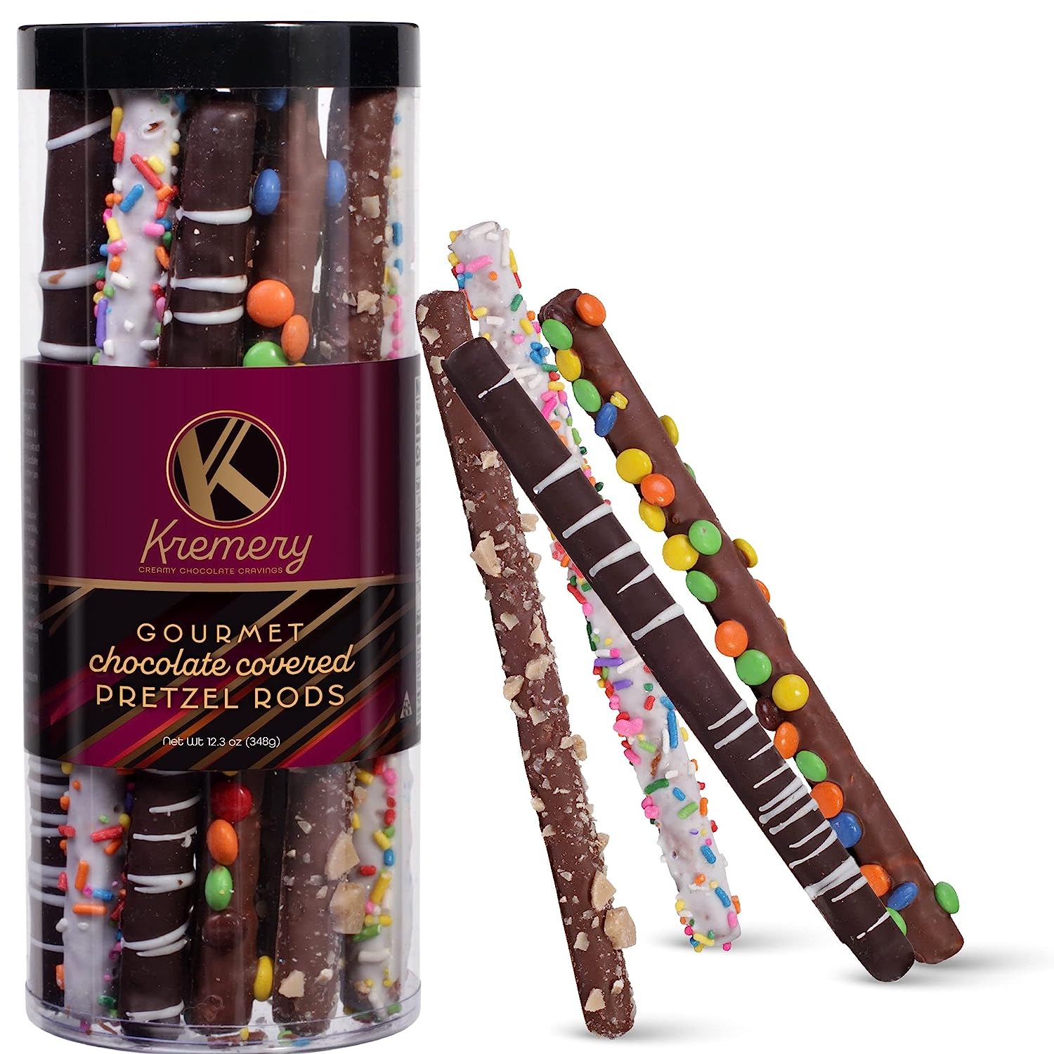 Dark Milk Chocolate Covered Pretzel Rods Gift Basket in Clear Tube (8 Count) Assorted Sweet Treats Candy Toppings