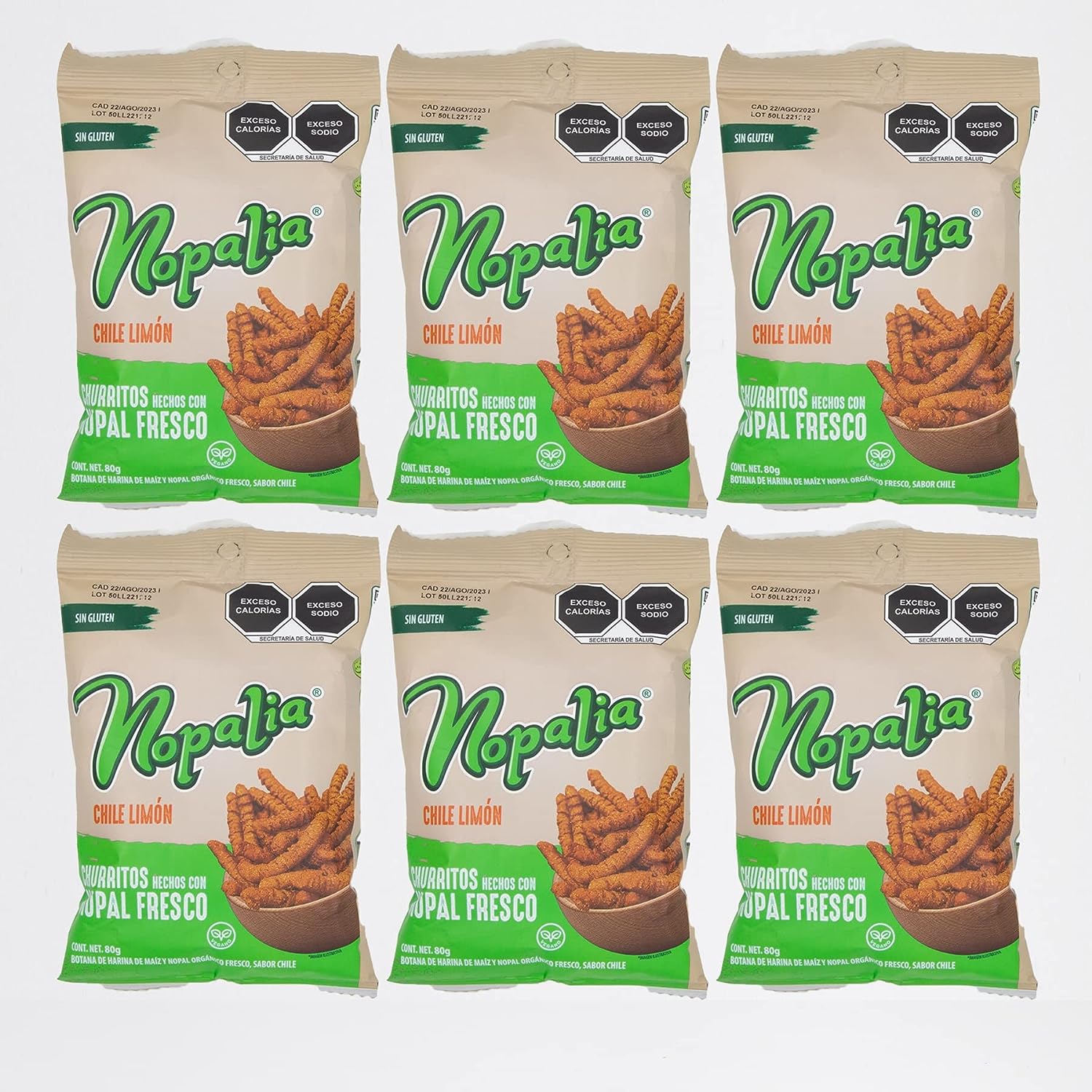 Nopalia Corn and Organic Cactus Snacks Churritos (Chile Limon, 6pk)