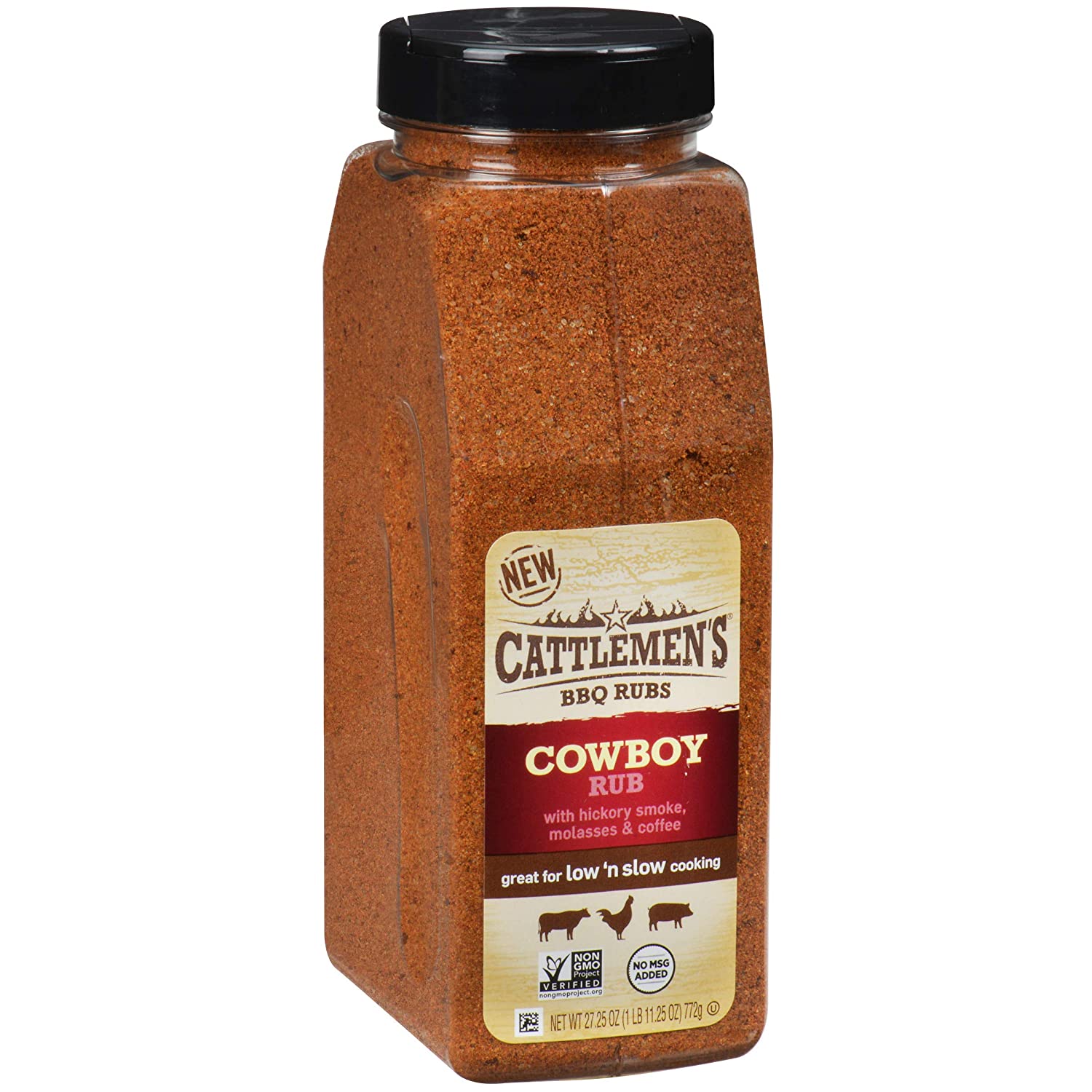 Cattlemen's Cowboy Rub, 27.25 oz - One 27.25 Ounce Container of Cowboy BBQ Rub with Hickory Smoke, Molasses and Coffee Flavor, Perfect for Brisket, Chicken or Beef